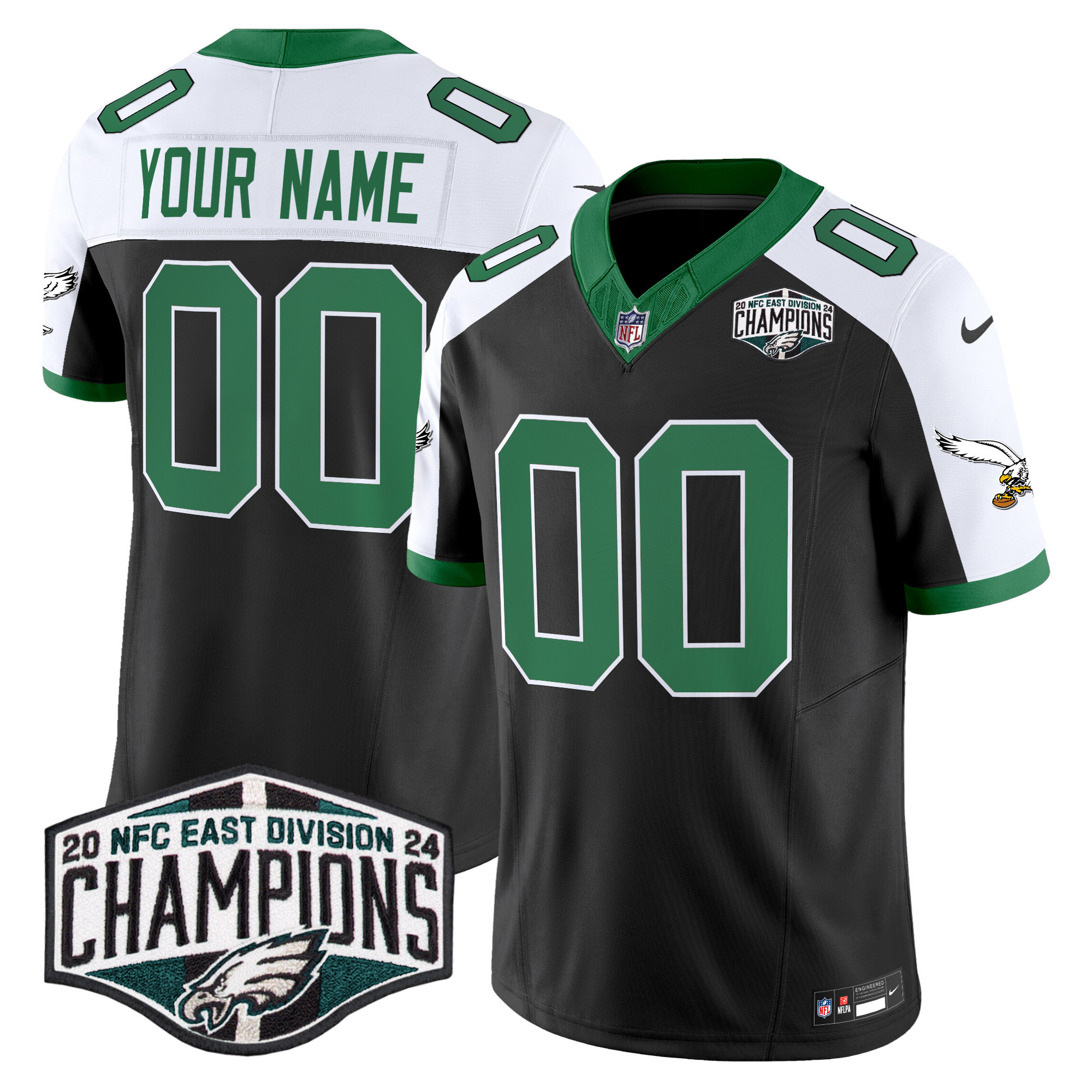 Men's Philadelphia Eagles Kelly Green 2024 NFC East Division Champions Vapor Limited Custom Black Alternate Jersey - All Stitched