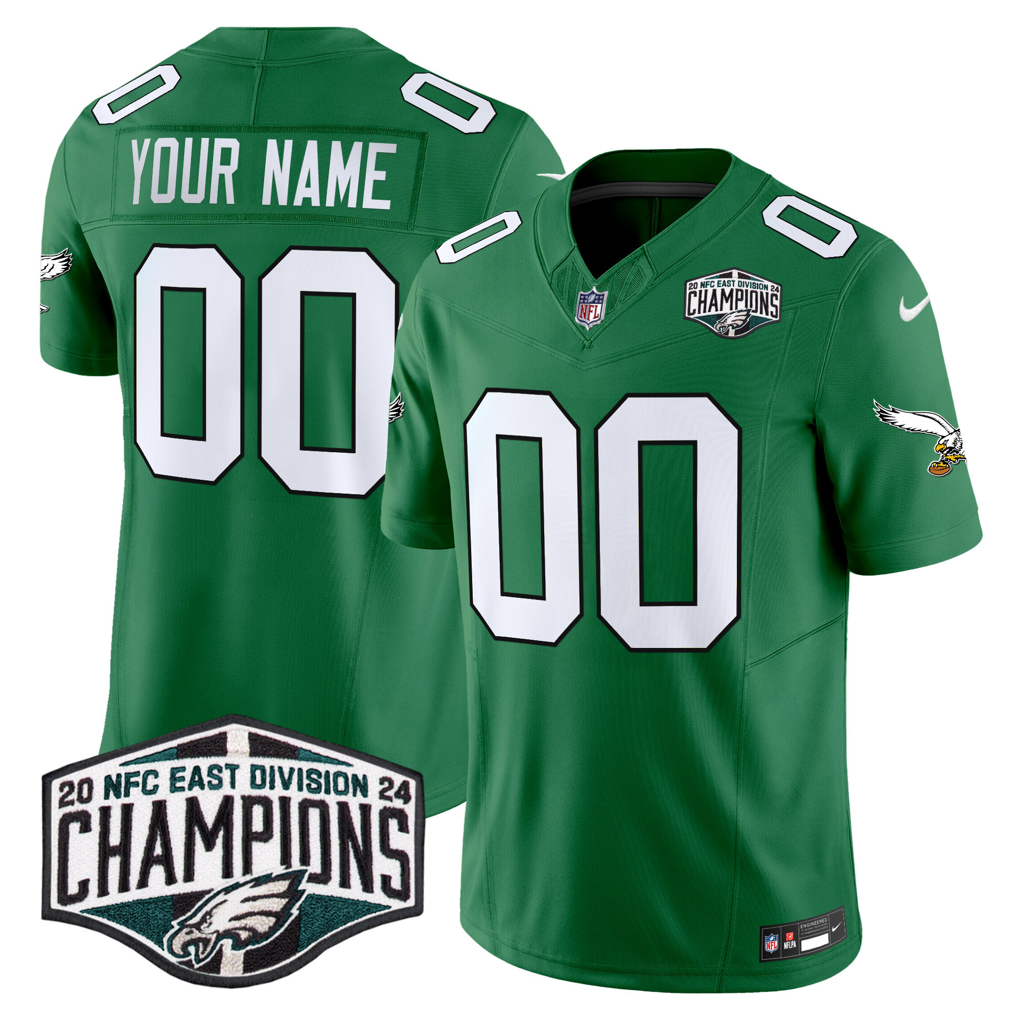 Men's Philadelphia Eagles Kelly Green 2024 NFC East Division Champions Vapor Limited Custom Kelly Green Jersey - All Stitched