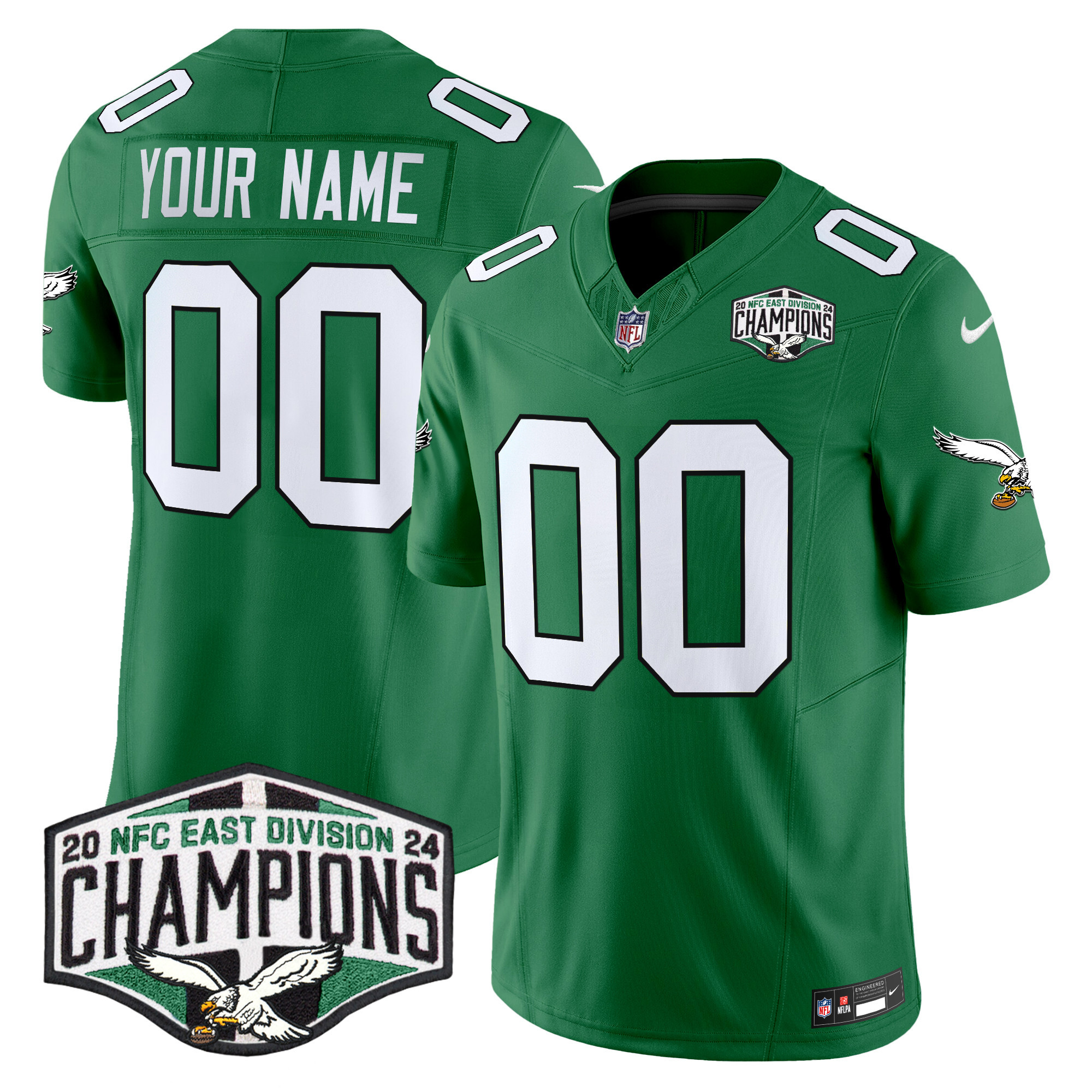 Men's Philadelphia Eagles Kelly Green 2024 NFC East Division Champions Vapor Limited Custom Kelly Green Jersey - All Stitched