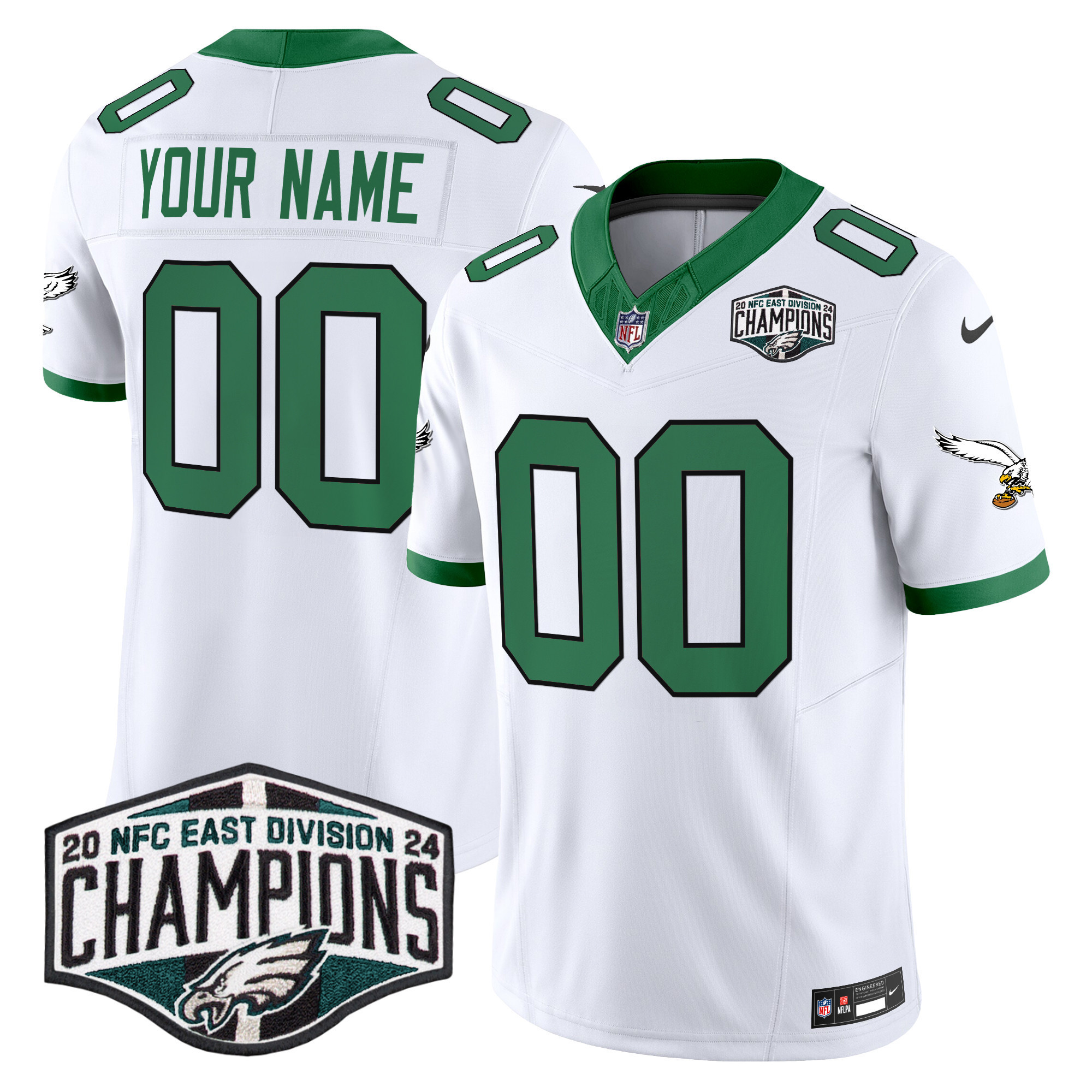 Men's Philadelphia Eagles Kelly Green 2024 NFC East Division Champions Vapor Limited Custom Kelly White Jersey - All Stitched