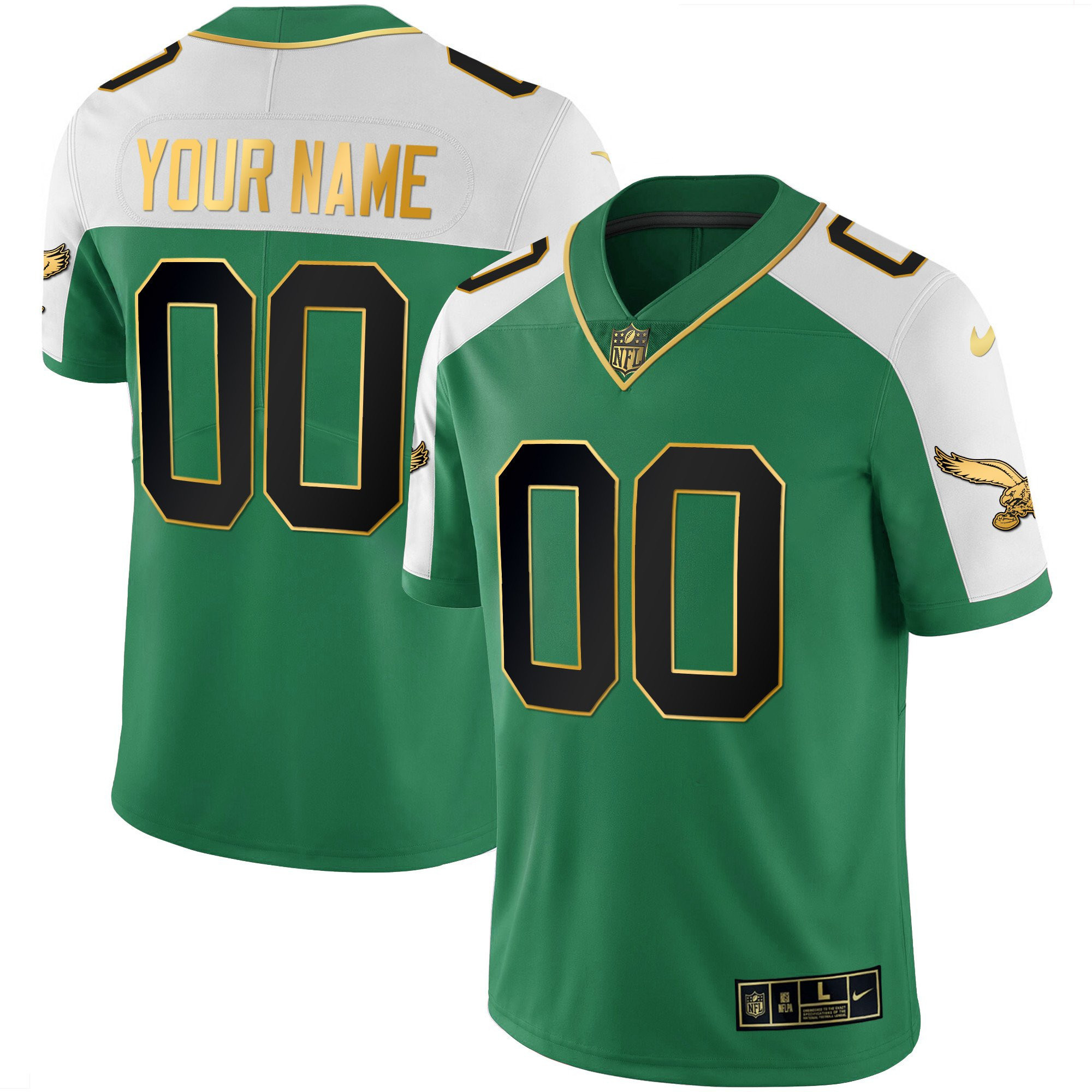 Men's Philadelphia Eagles Kelly Green Gold Custom Kelly Alternate Jersey - All Stitched