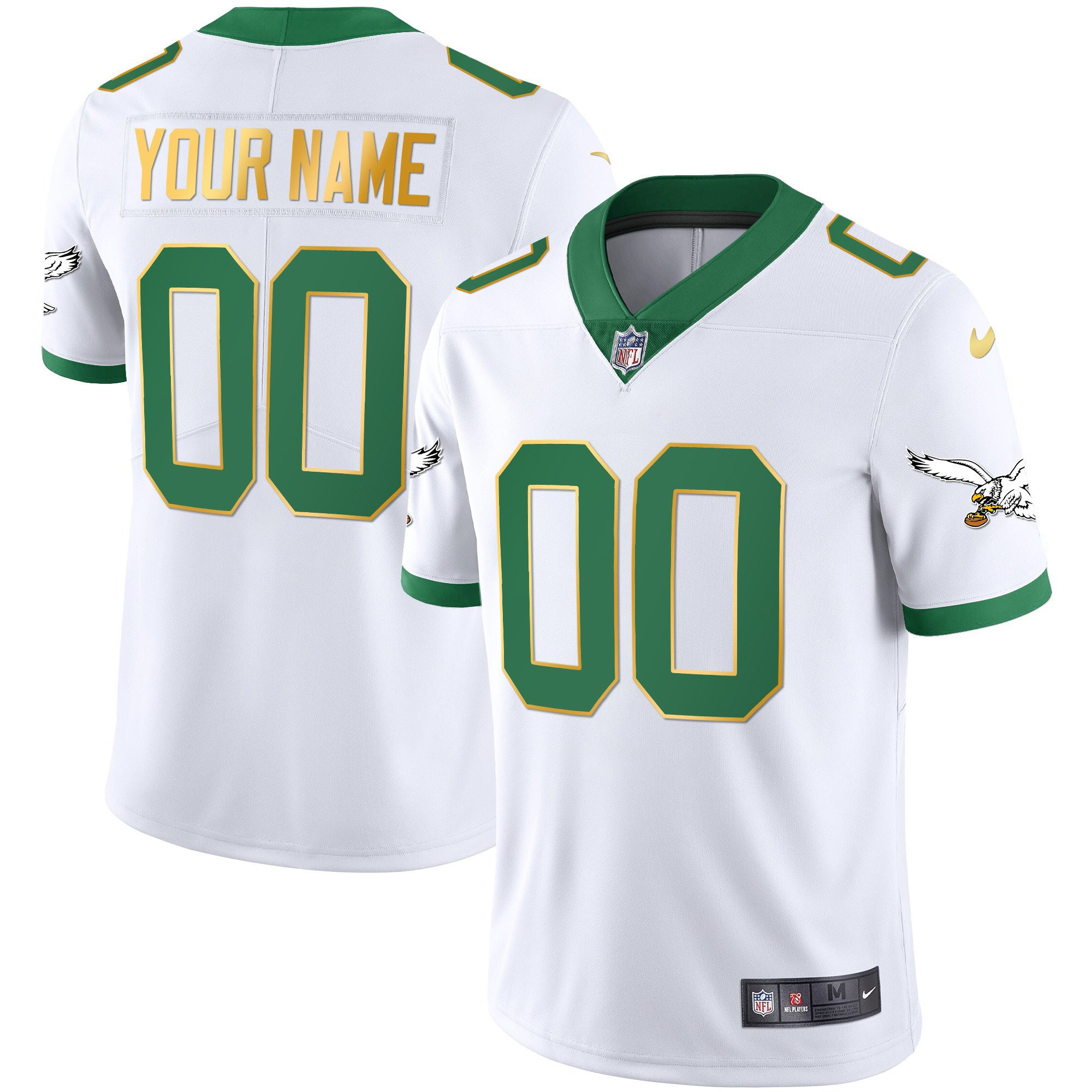 Men's Philadelphia Eagles Kelly Green Gold Custom White Gold Trim Jersey - All Stitched