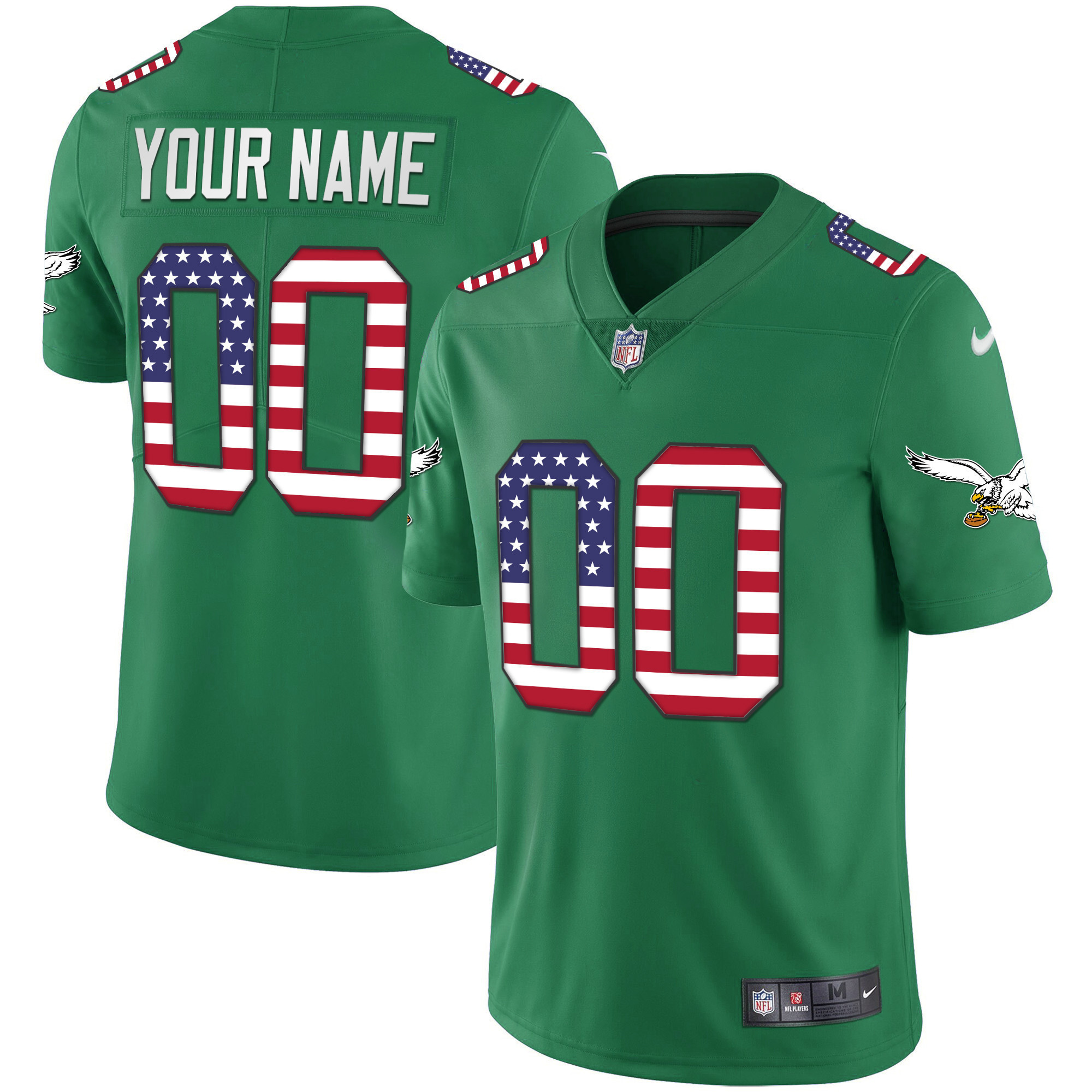 Men's Philadelphia Eagles Kelly Green Gold Flag Vapor Custom Kelly Green Jersey - All Stitched