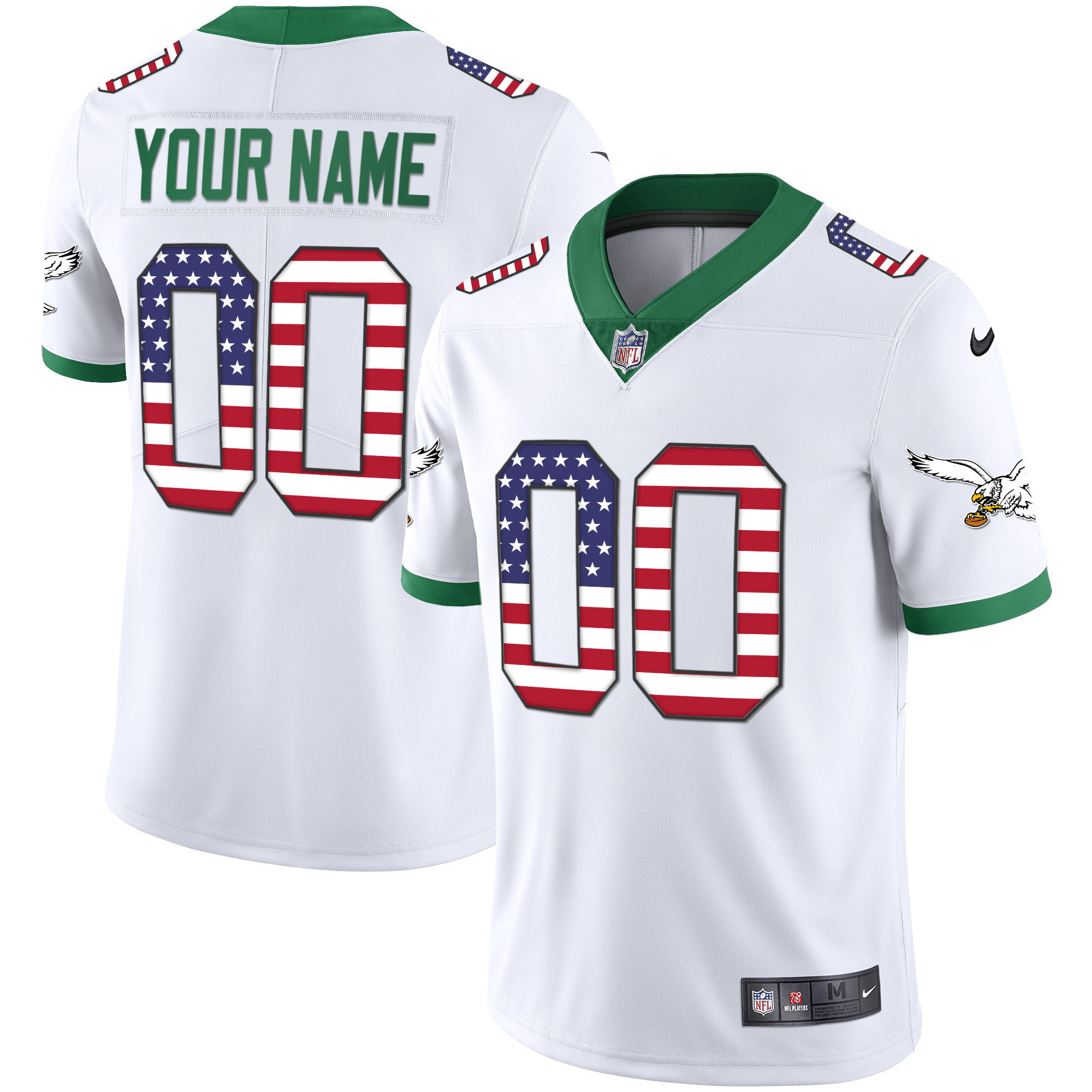 Men's Philadelphia Eagles Kelly Green Gold Flag Vapor Custom Kelly White Jersey - All Stitched