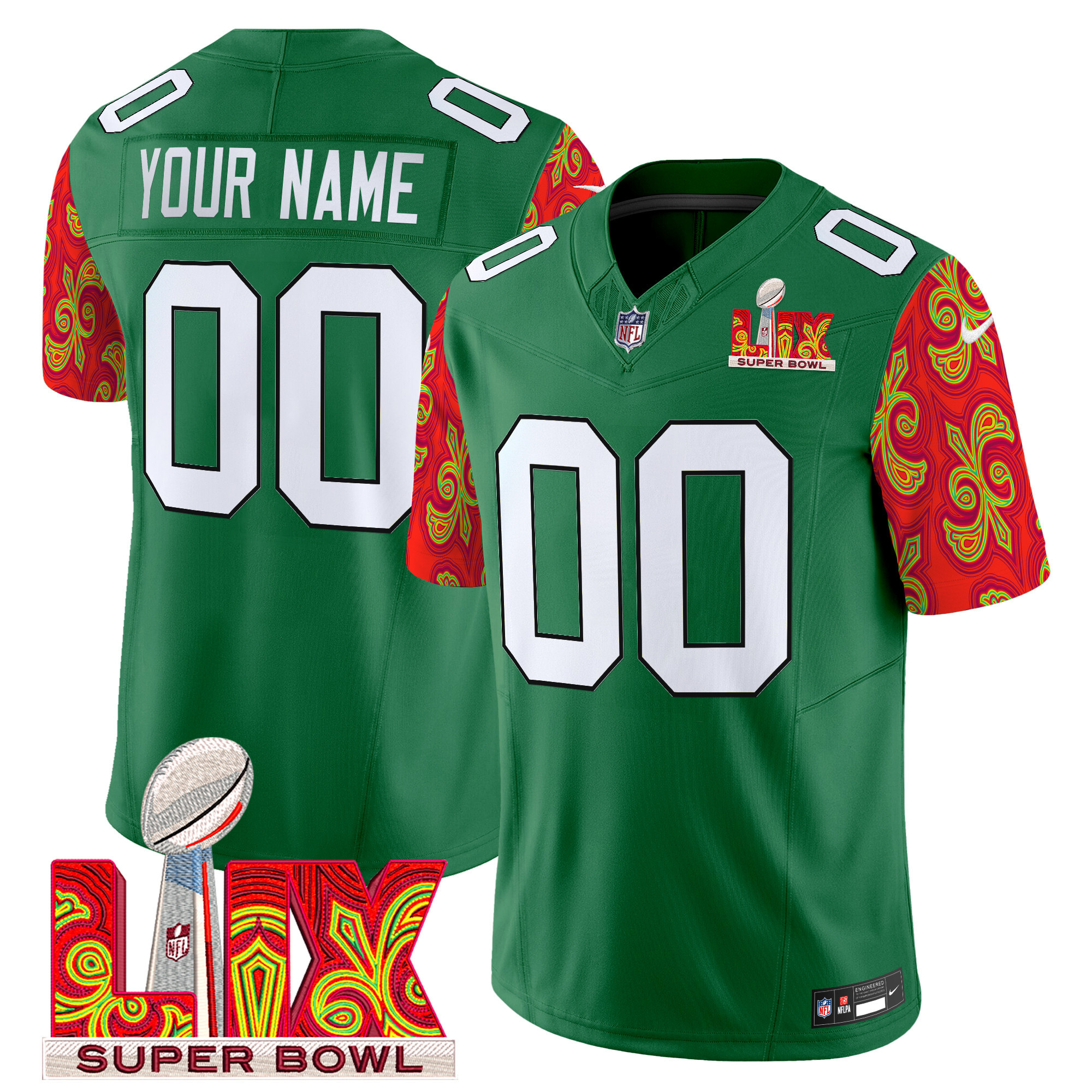 Men's Philadelphia Eagles Kelly Green Super Bowl LIX Style Vapor Limited Custom Kelly Green Jersey - All Stitched
