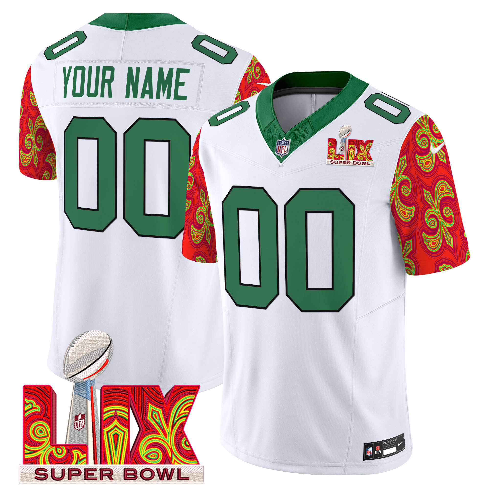 Men's Philadelphia Eagles Kelly Green Super Bowl LIX Style Vapor Limited Custom Kelly White Jersey - All Stitched