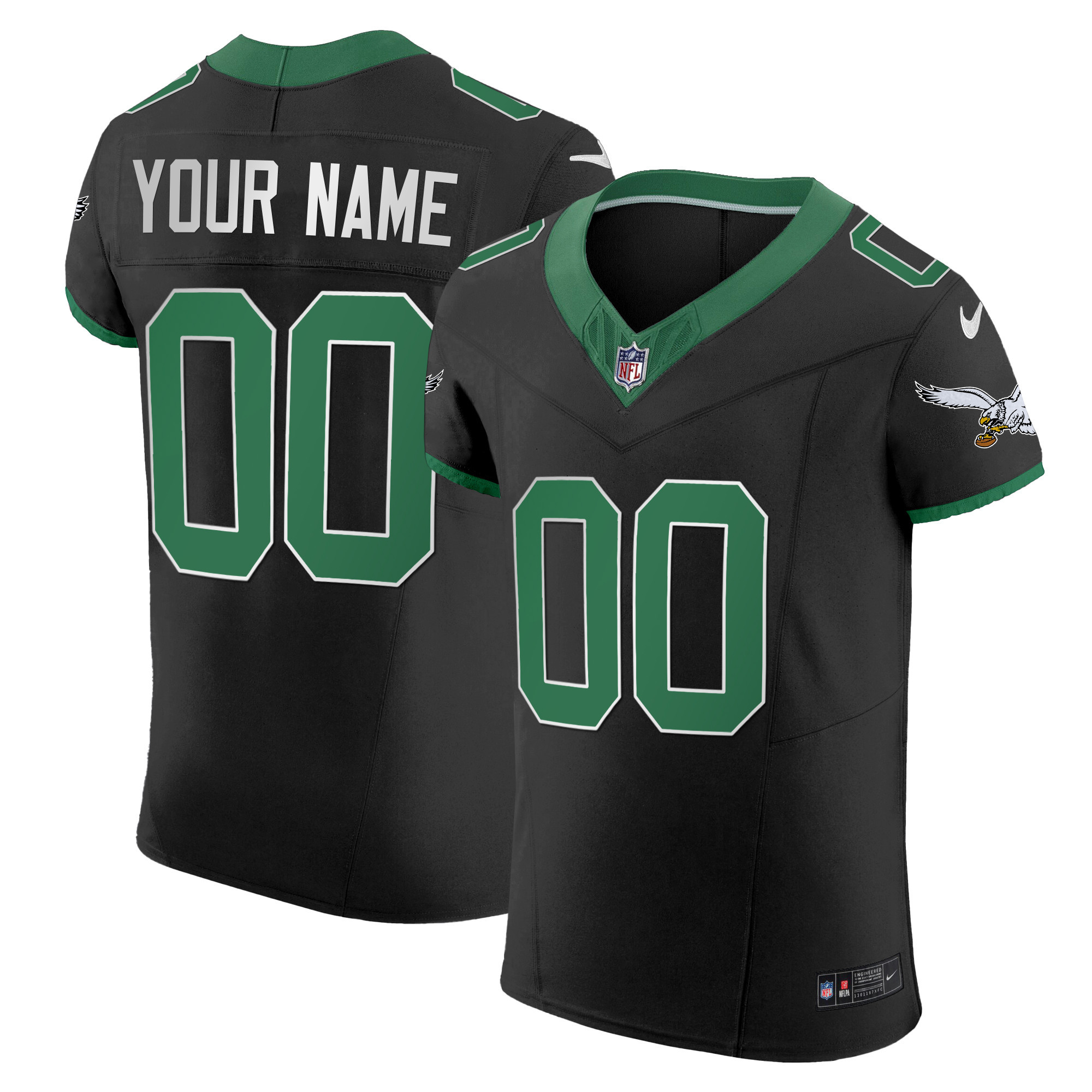 Men's Philadelphia Eagles Kelly Green Vapor Elite Custom Kelly Black Jersey - All Stitched