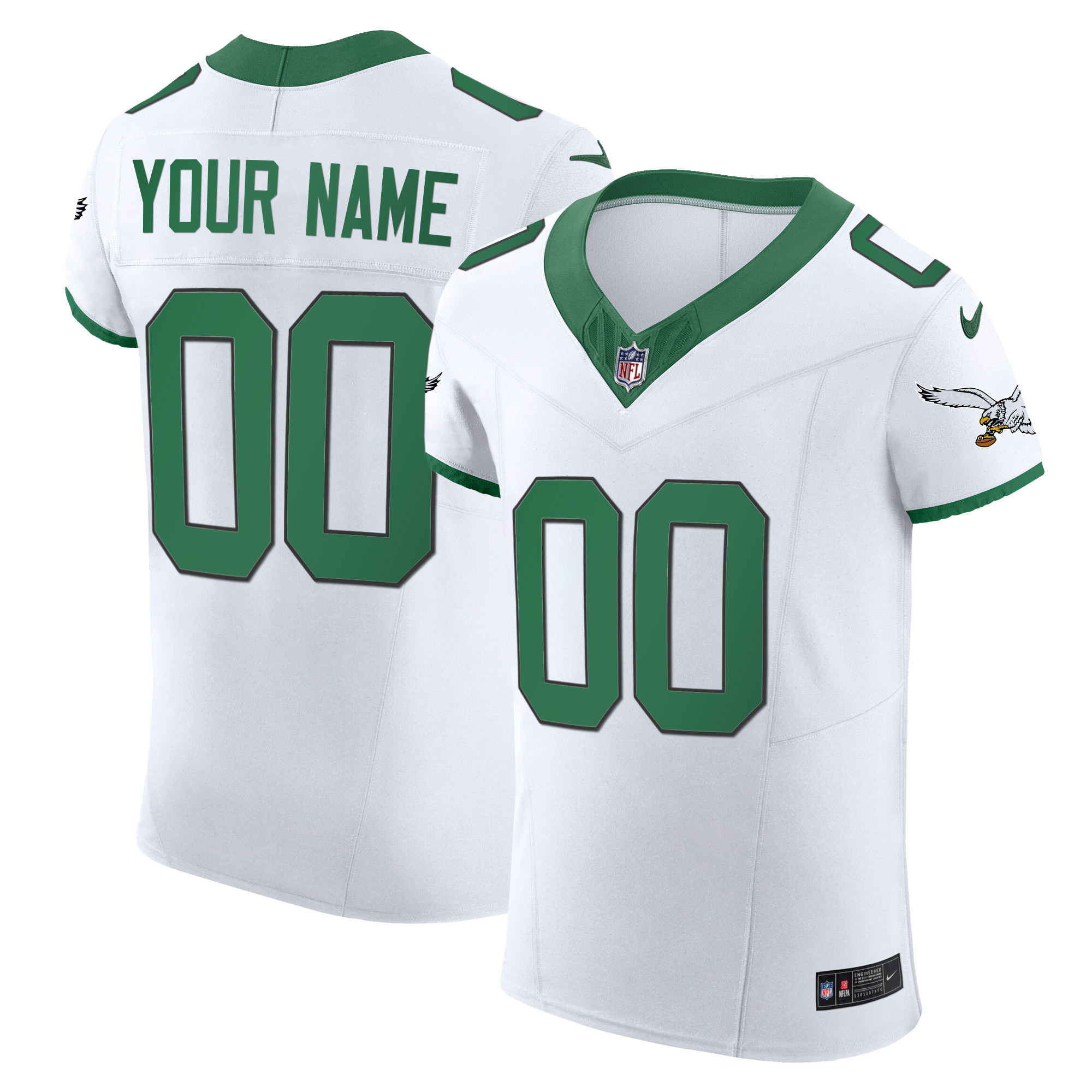 Men's Philadelphia Eagles Kelly Green Vapor Elite Custom Kelly White Jersey - All Stitched