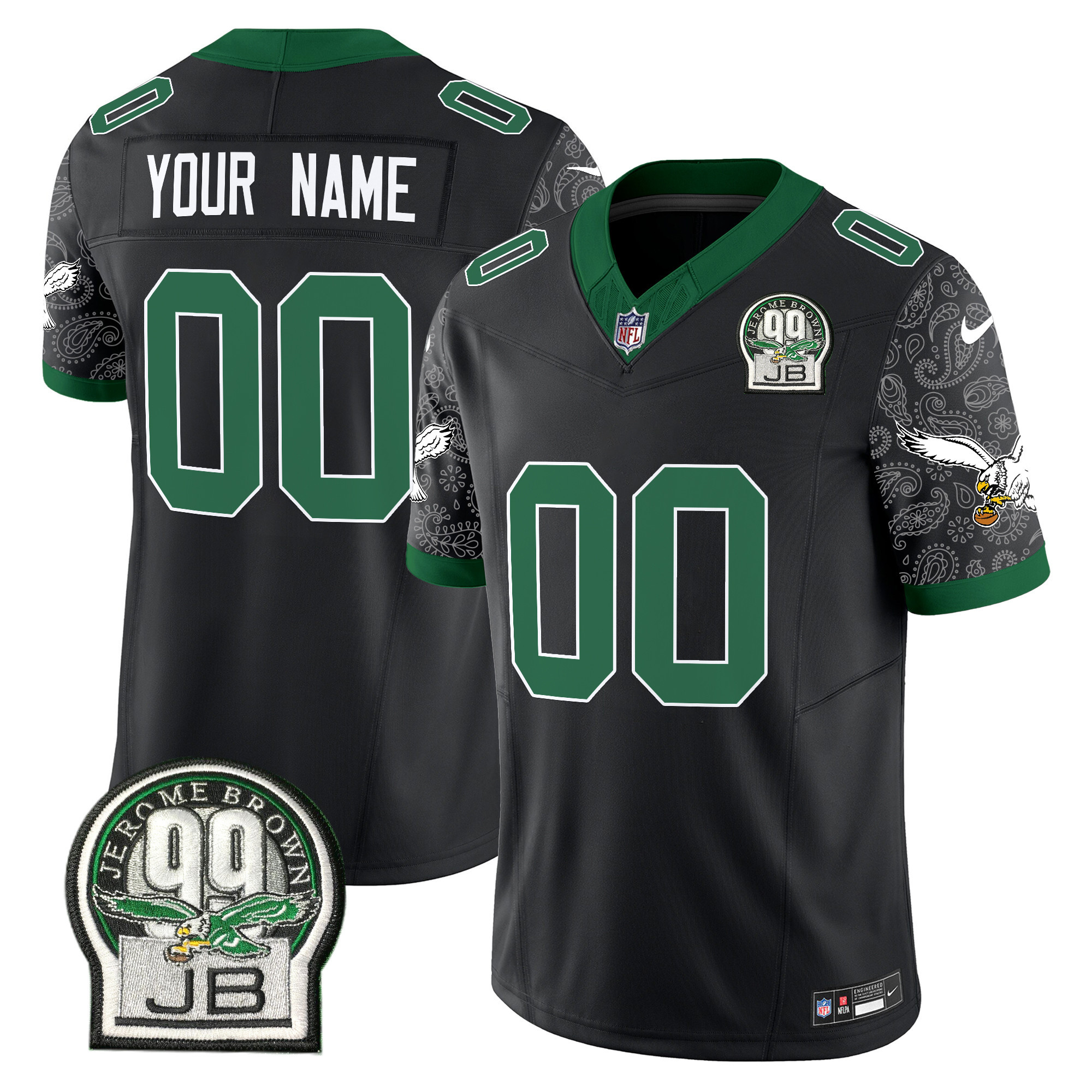 Men's Philadelphia Eagles Kelly Green Vapor Limited Custom Black Jersey - All Stitched