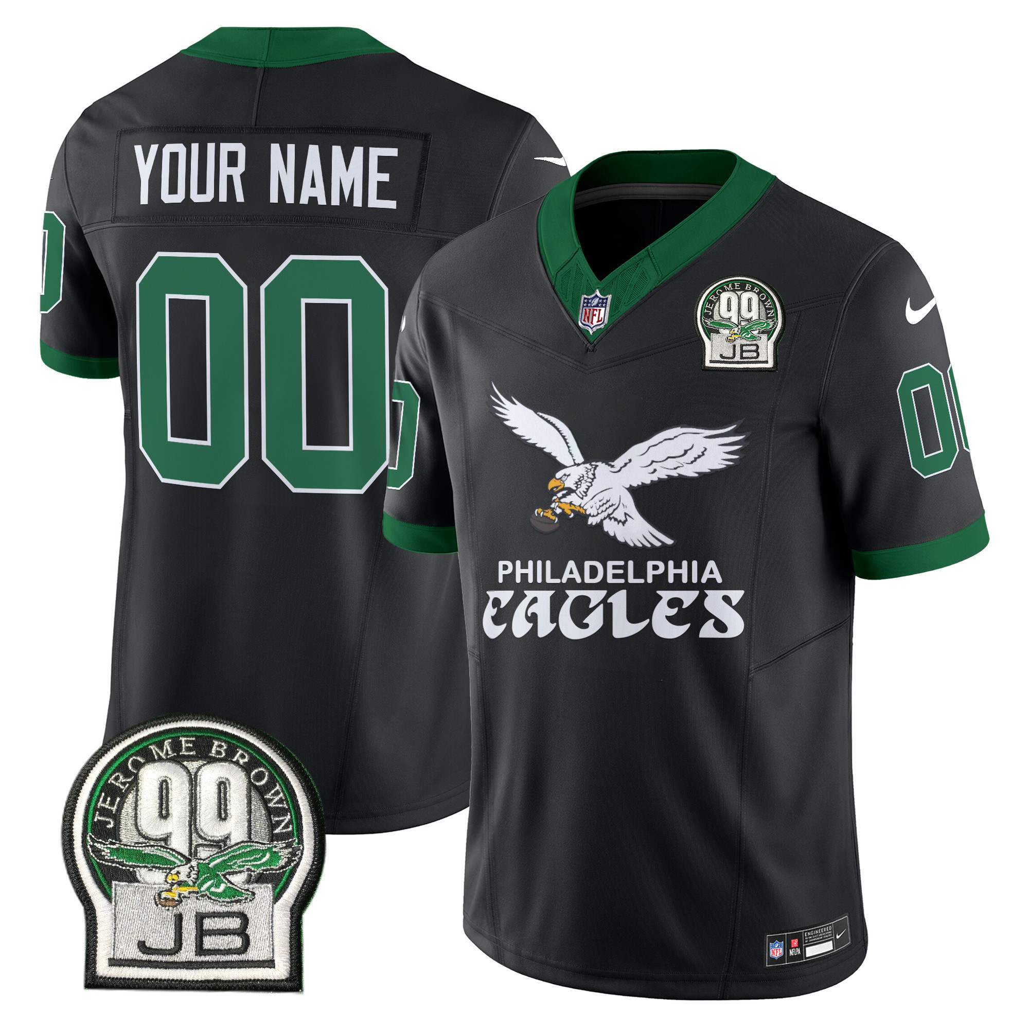 Men's Philadelphia Eagles Kelly Green Vapor Limited Custom Black Jersey - All Stitched