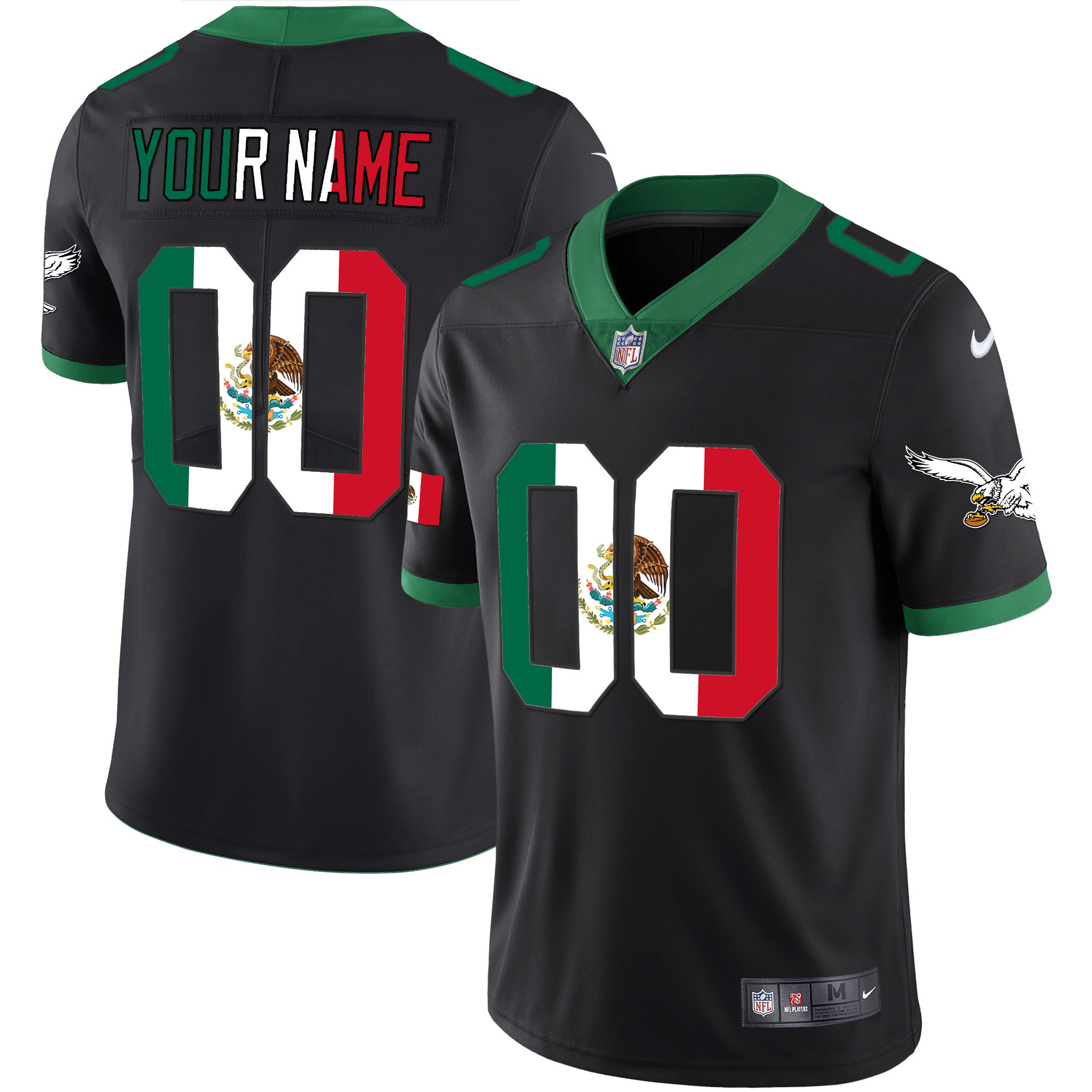 Men's Philadelphia Eagles Mexico Gold & Kelly Vapor Custom Kelly Black Jersey - All Stitched