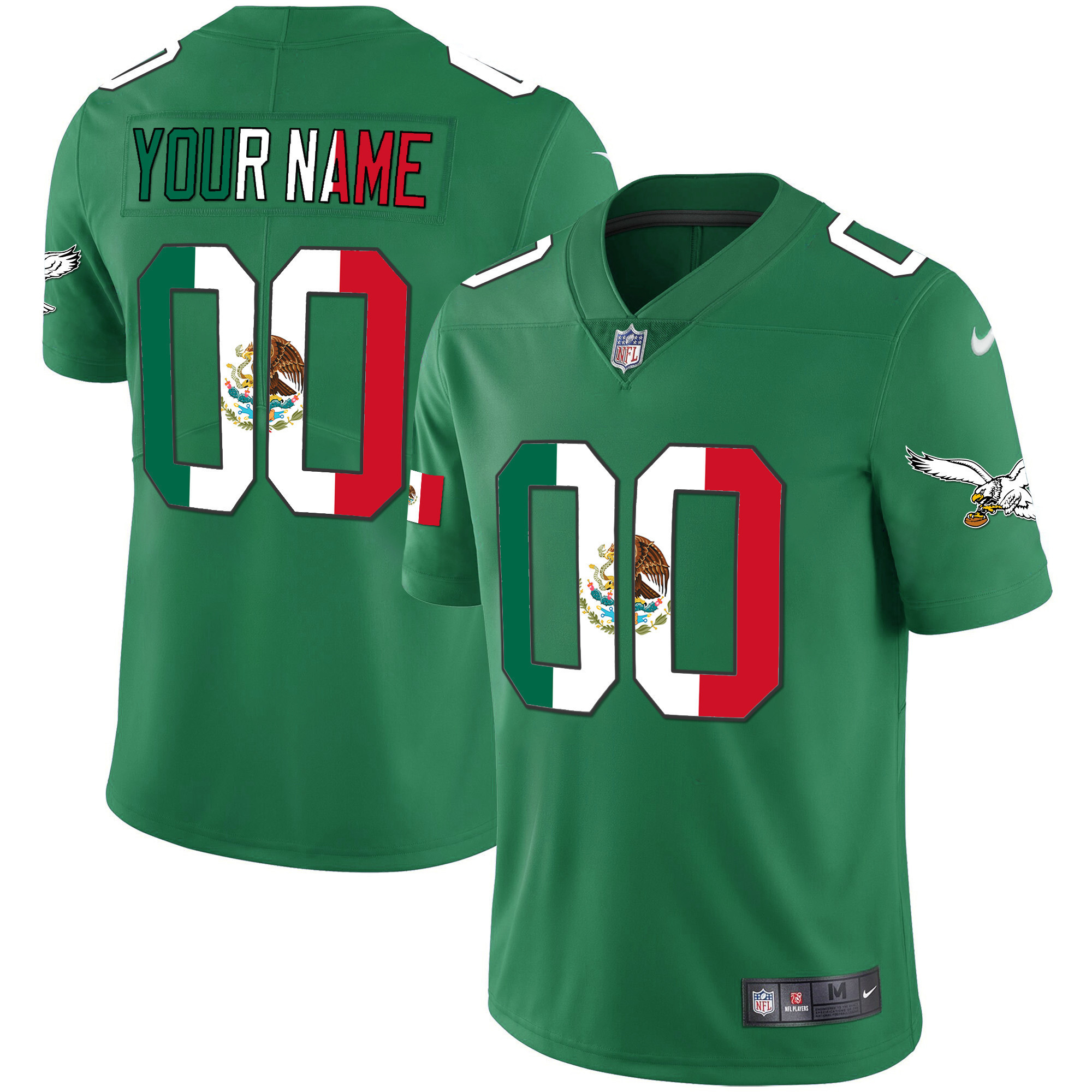 Men's Philadelphia Eagles Mexico Gold & Kelly Vapor Custom Kelly Green Jersey - All Stitched