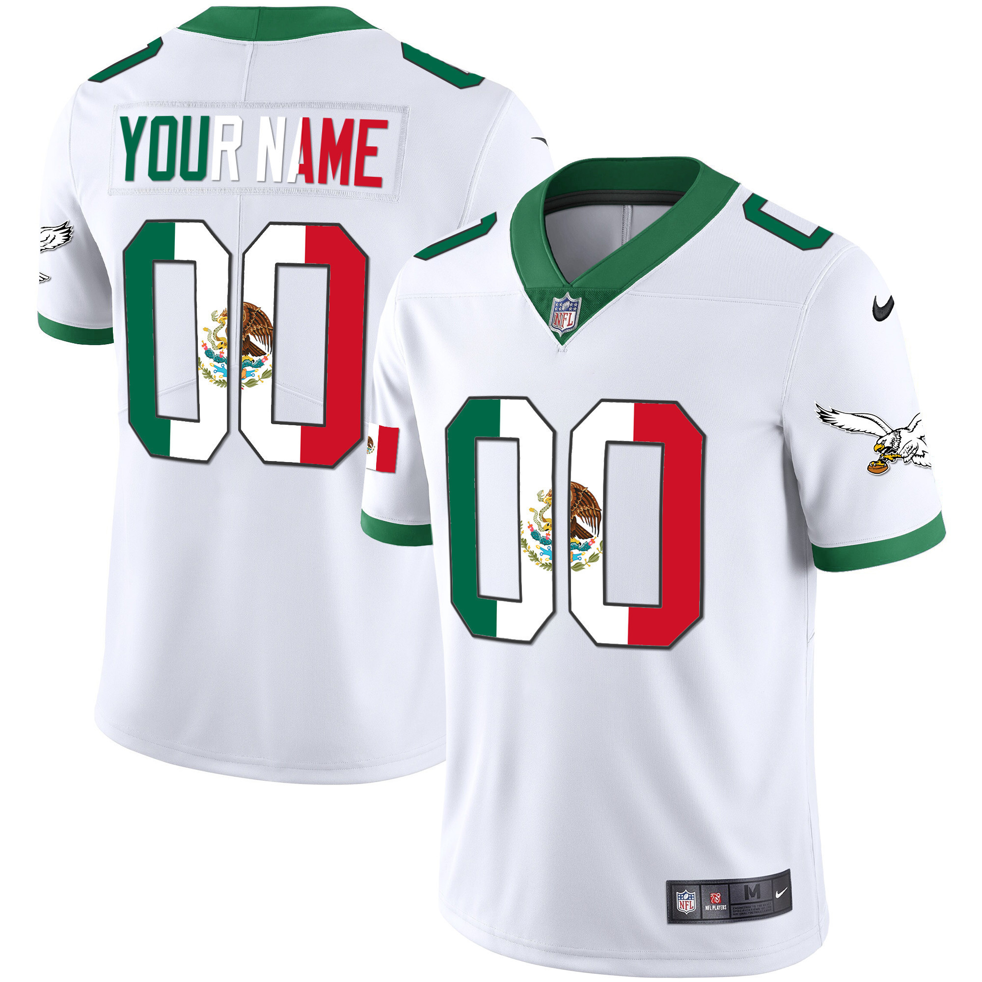 Men's Philadelphia Eagles Mexico Gold & Kelly Vapor Custom Kelly White Jersey - All Stitched