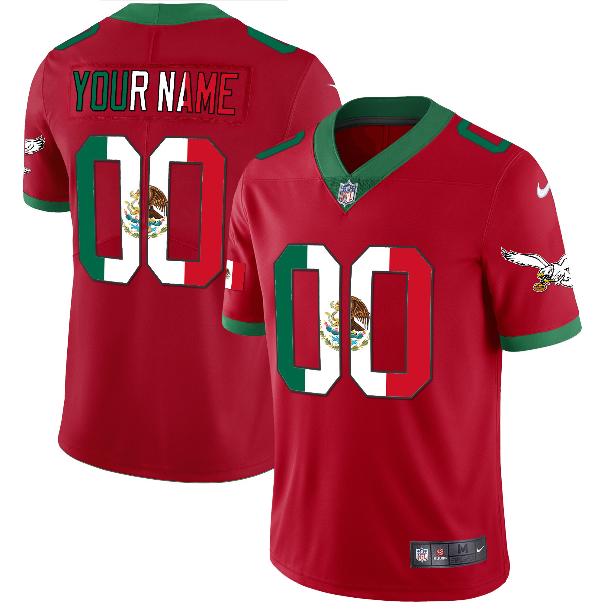 Men's Philadelphia Eagles Mexico Gold & Kelly Vapor Custom Red Jersey - All Stitched