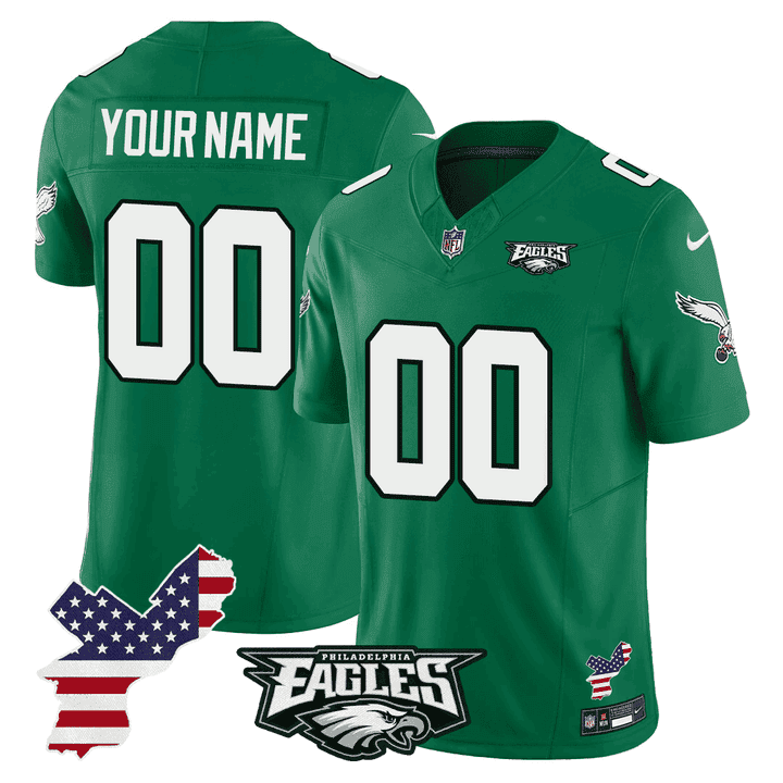 Men's Philadelphia Eagles Philadelphia Patch Custom Green Jersey - All Stitched