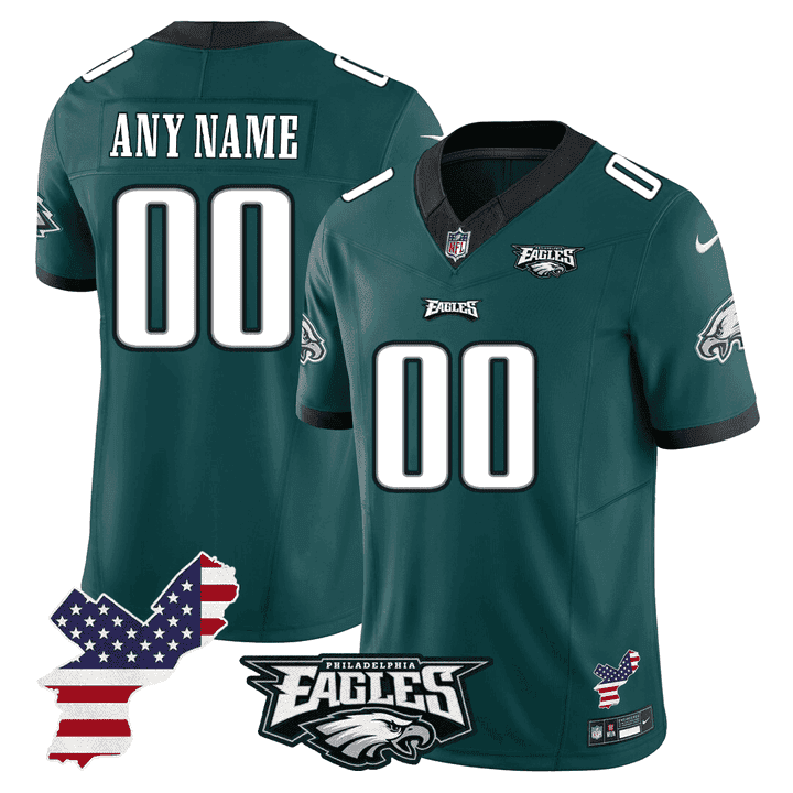Men's Philadelphia Eagles Philadelphia Patch Custom Midnight Green Jersey - All Stitched