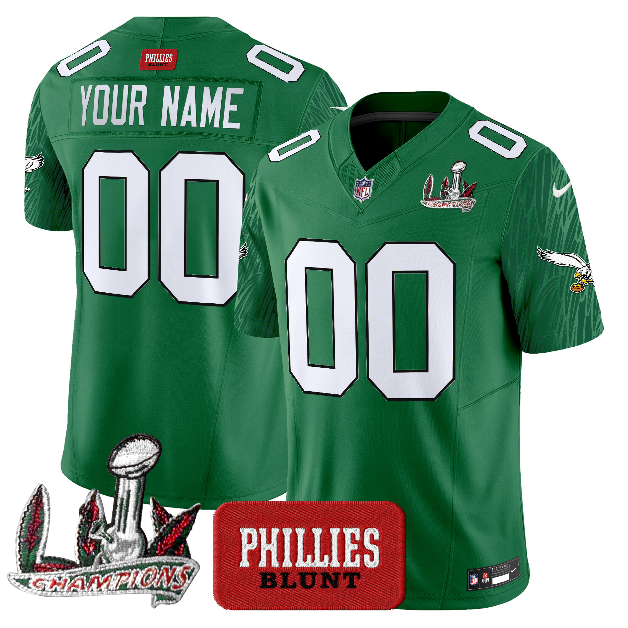 Men's Philadelphia Eagles Phillies Blunt Vapor Limited Custom - Stitched Kelly Green Jersey - All Stitched