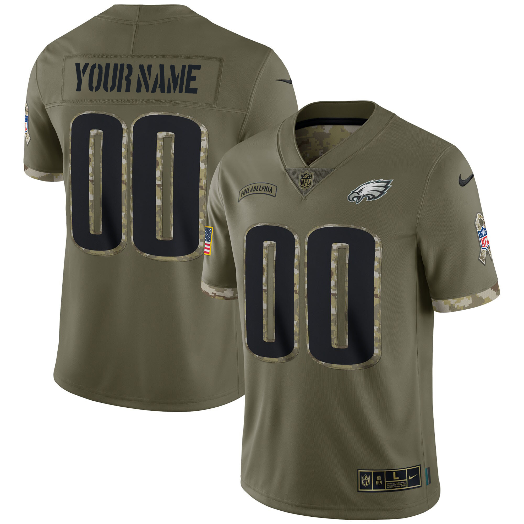 Men's Philadelphia Eagles Salute To Service Custom Name and Number - All Stitched Salute To Service Jersey - All Stitched