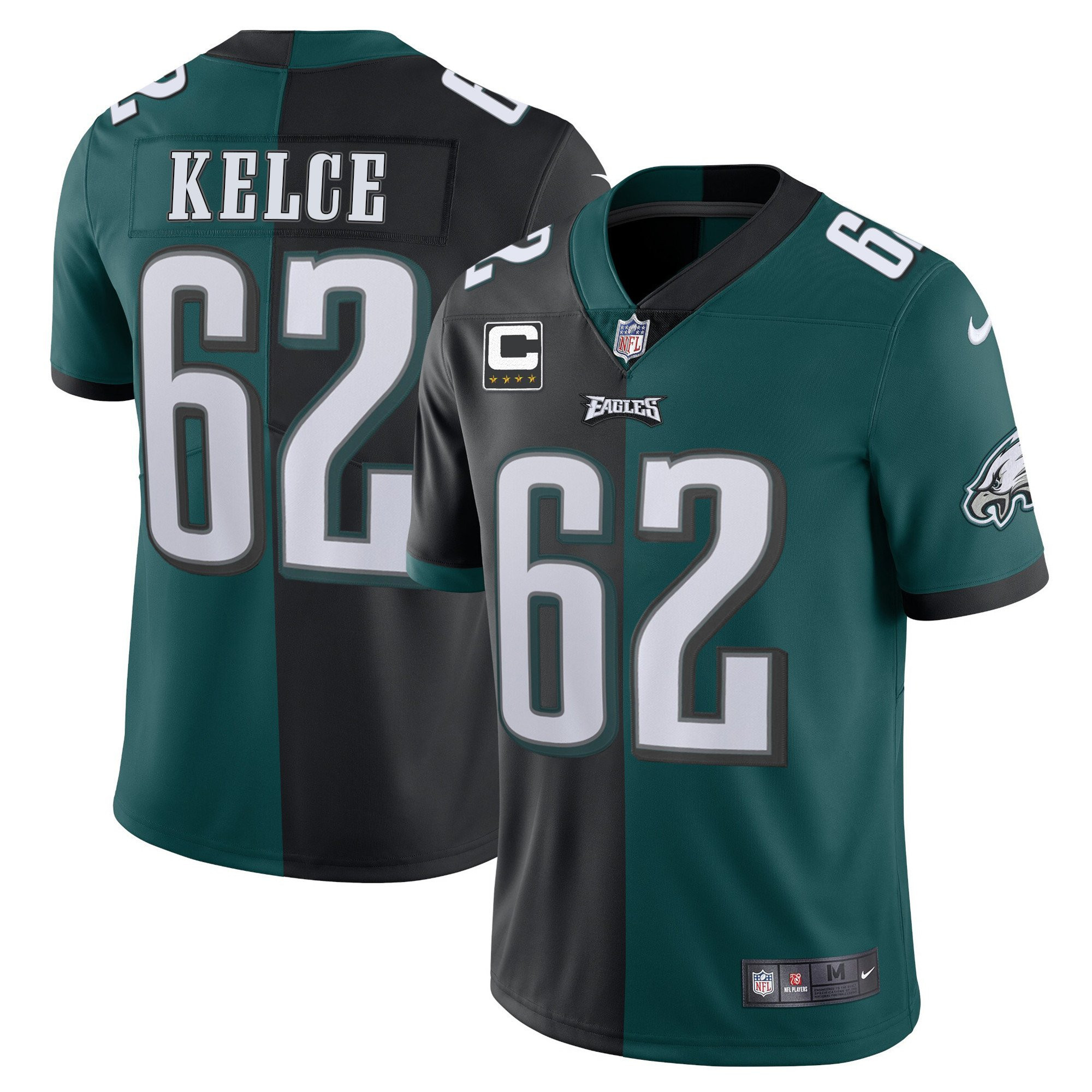 Men's Philadelphia Eagles Split Black Green Vapor Limited - All Stitched Jason Kelce Jersey - All Stitched