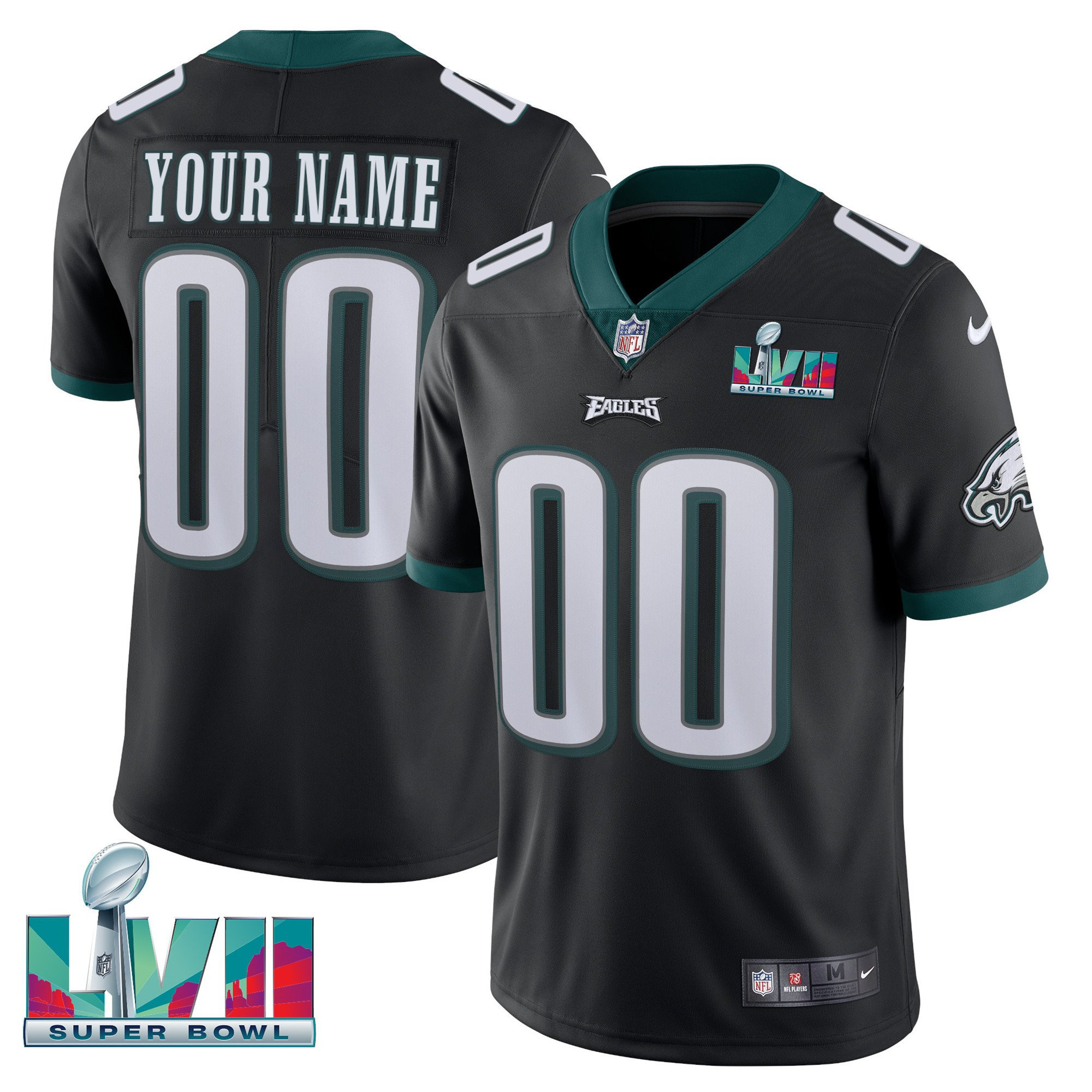 Men's Philadelphia Eagles Super Bowl Custom Patch Vapor Black Jersey - All Stitched