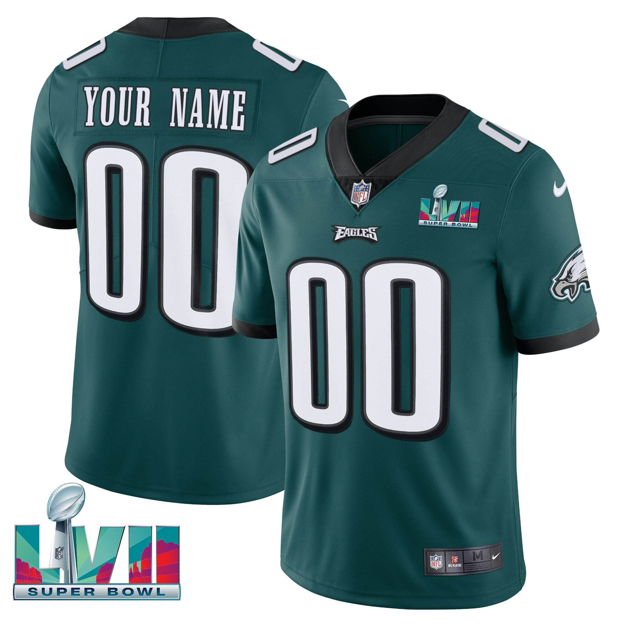Men's Philadelphia Eagles Super Bowl Custom Patch Vapor Midnight Green Jersey - All Stitched