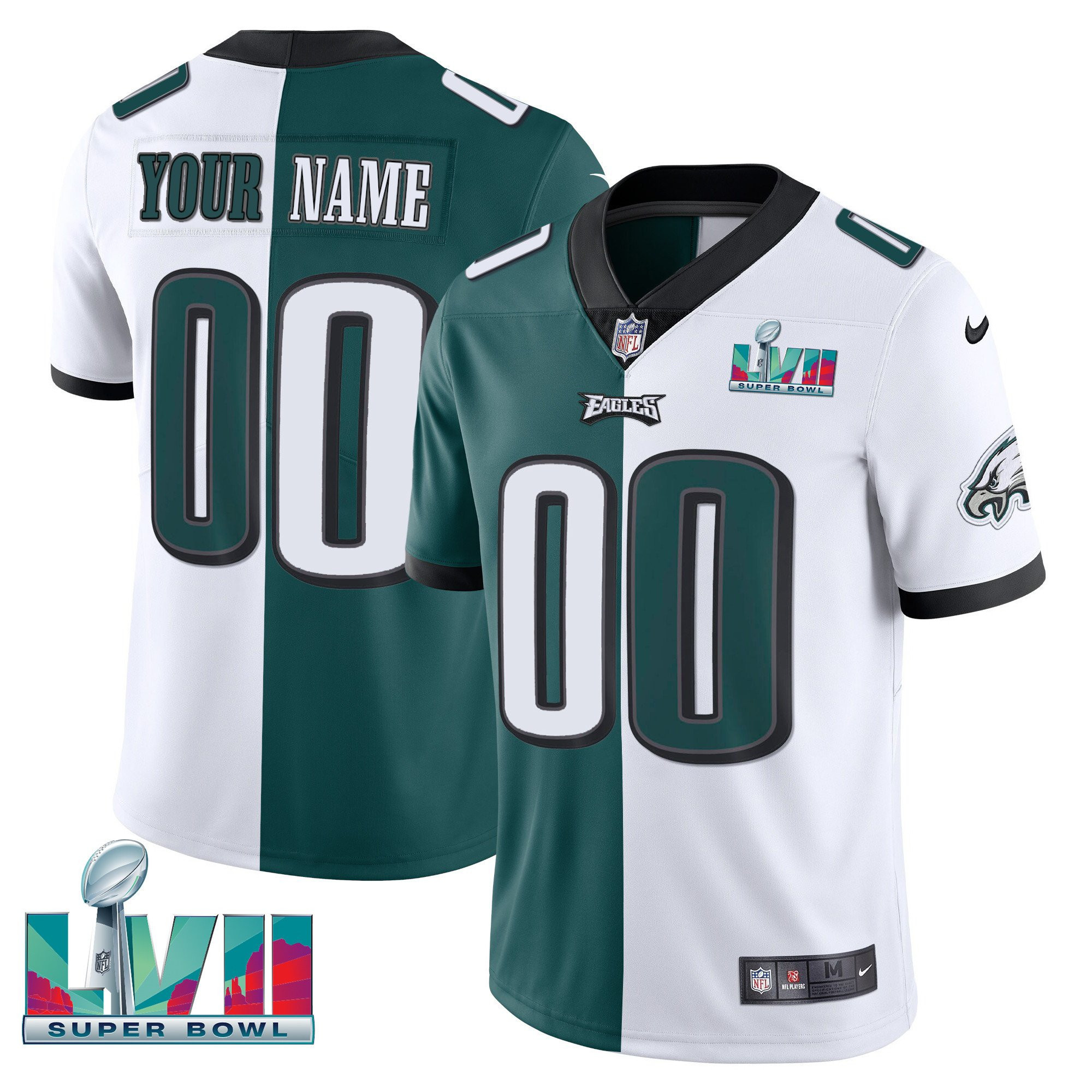 Men's Philadelphia Eagles Super Bowl Custom Patch Vapor Split Jersey - All Stitched