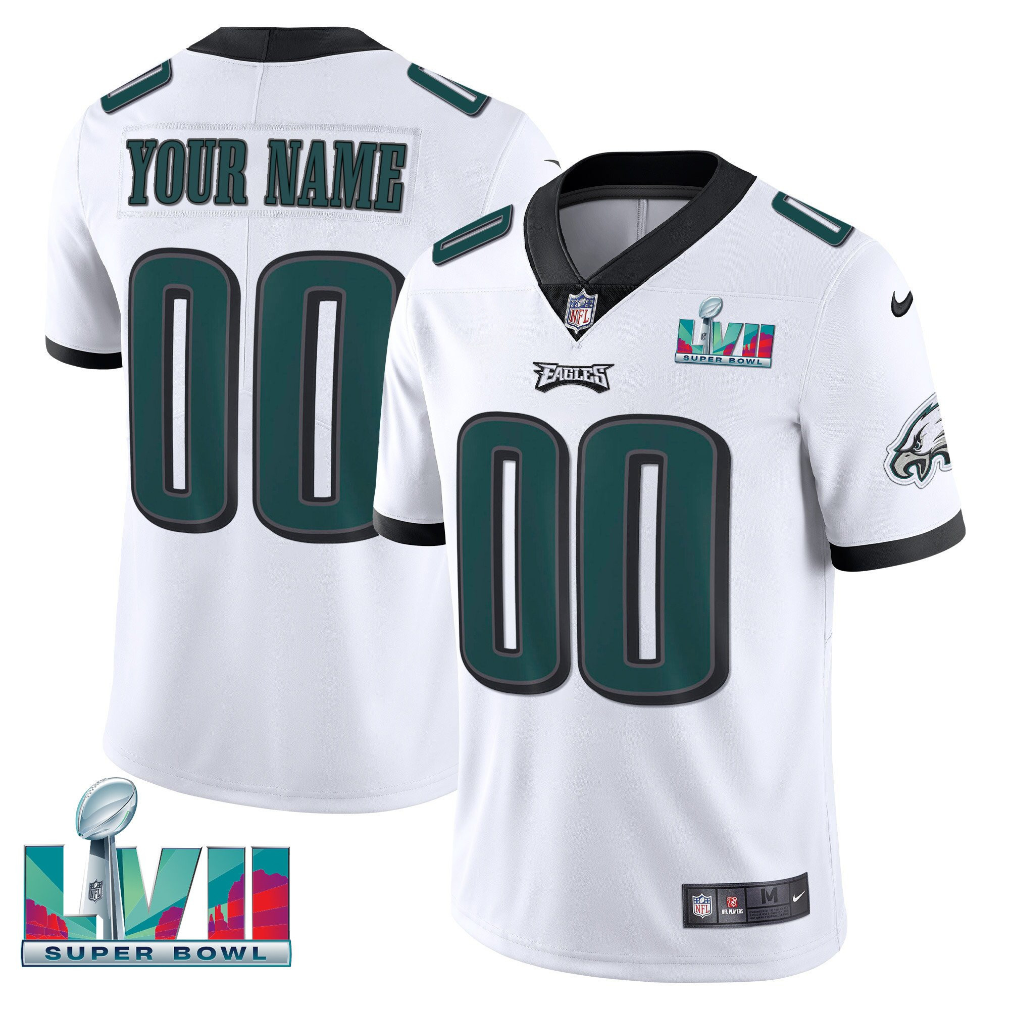 Men's Philadelphia Eagles Super Bowl Custom Patch Vapor White Jersey - All Stitched