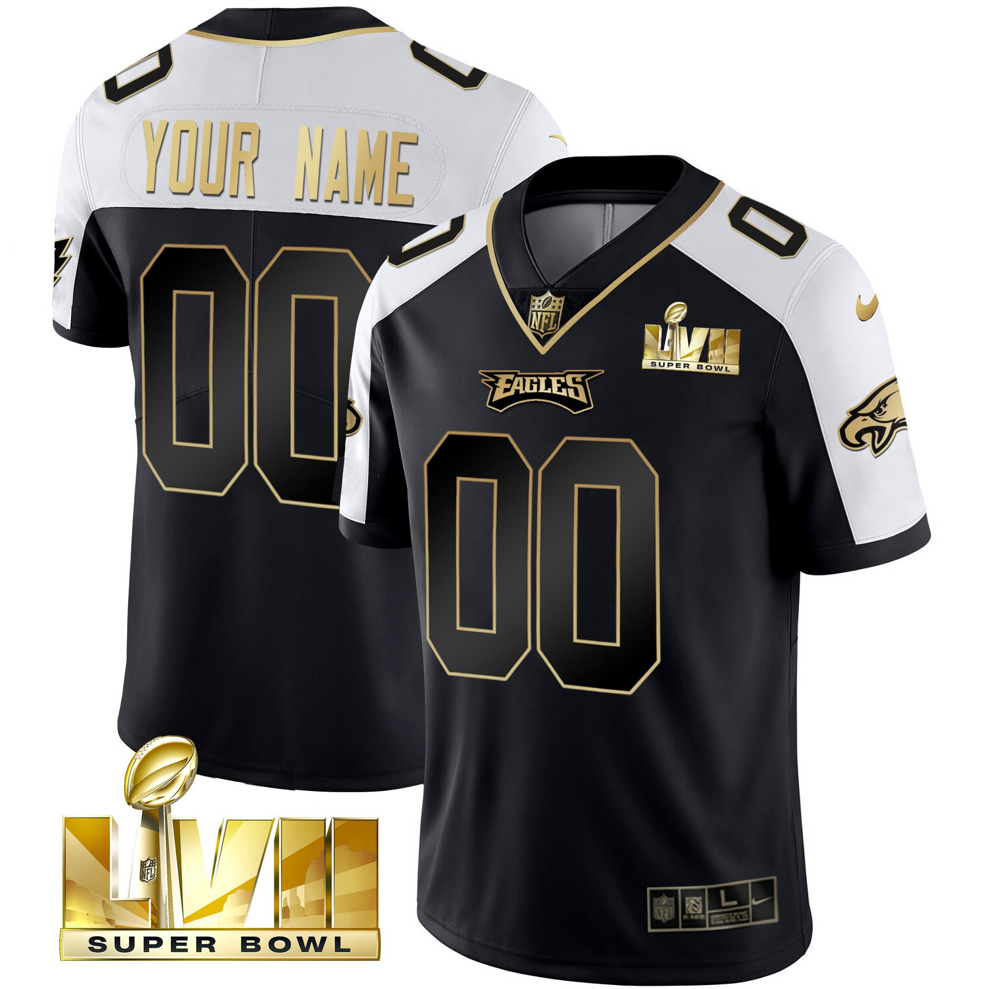 Men's Philadelphia Eagles Super Bowl Gold Custom Vapor Alternate Jersey - All Stitched