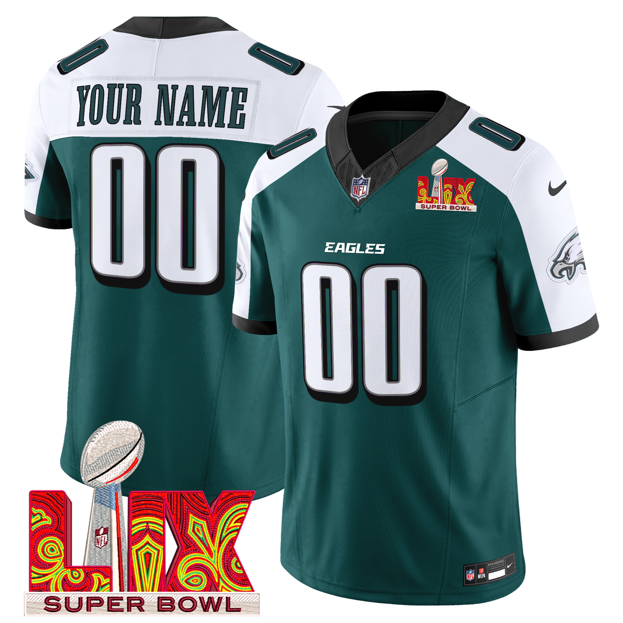 Men's Philadelphia Eagles Super Bowl LIX Patch Vapor Limited Custom Green Alternate Jersey - All Stitched