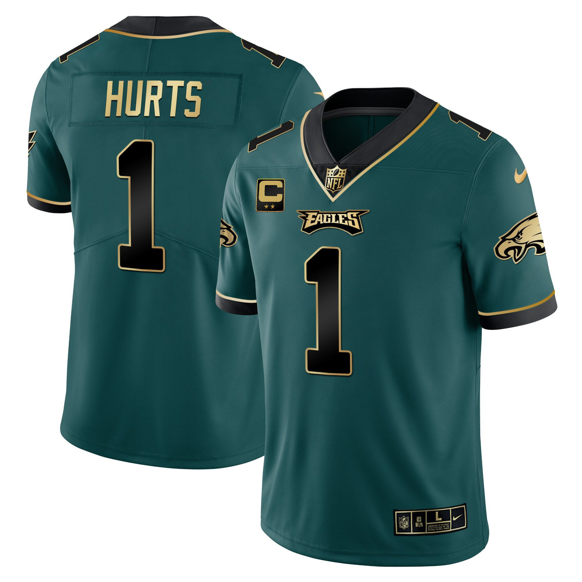 Men's Philadelphia Eagles Vapor Black Midnight Green Gold Limited - All Stitched Jalen Hurts Jersey - All Stitched