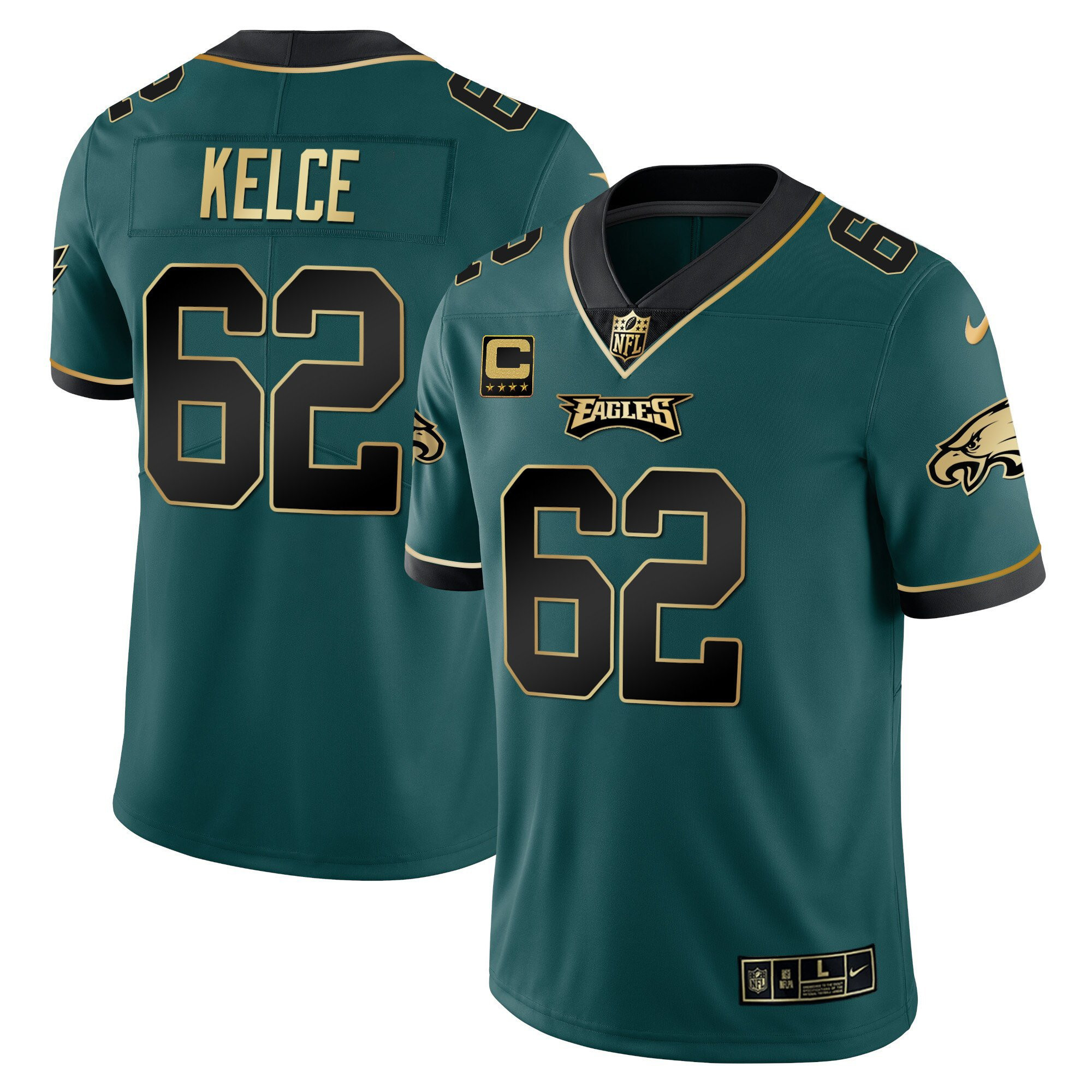 Men's Philadelphia Eagles Vapor Black Midnight Green Gold Limited - All Stitched Jason Kelce Jersey - All Stitched