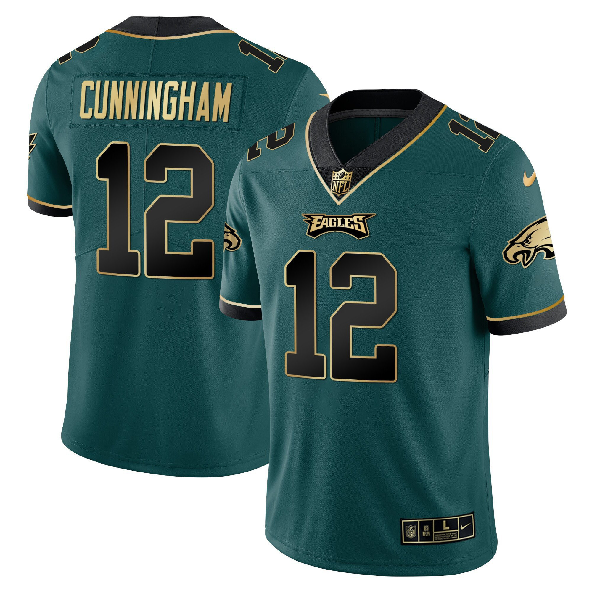 Men's Philadelphia Eagles Vapor Black Midnight Green Gold Limited - All Stitched Randall Cunningham Jersey - All Stitched