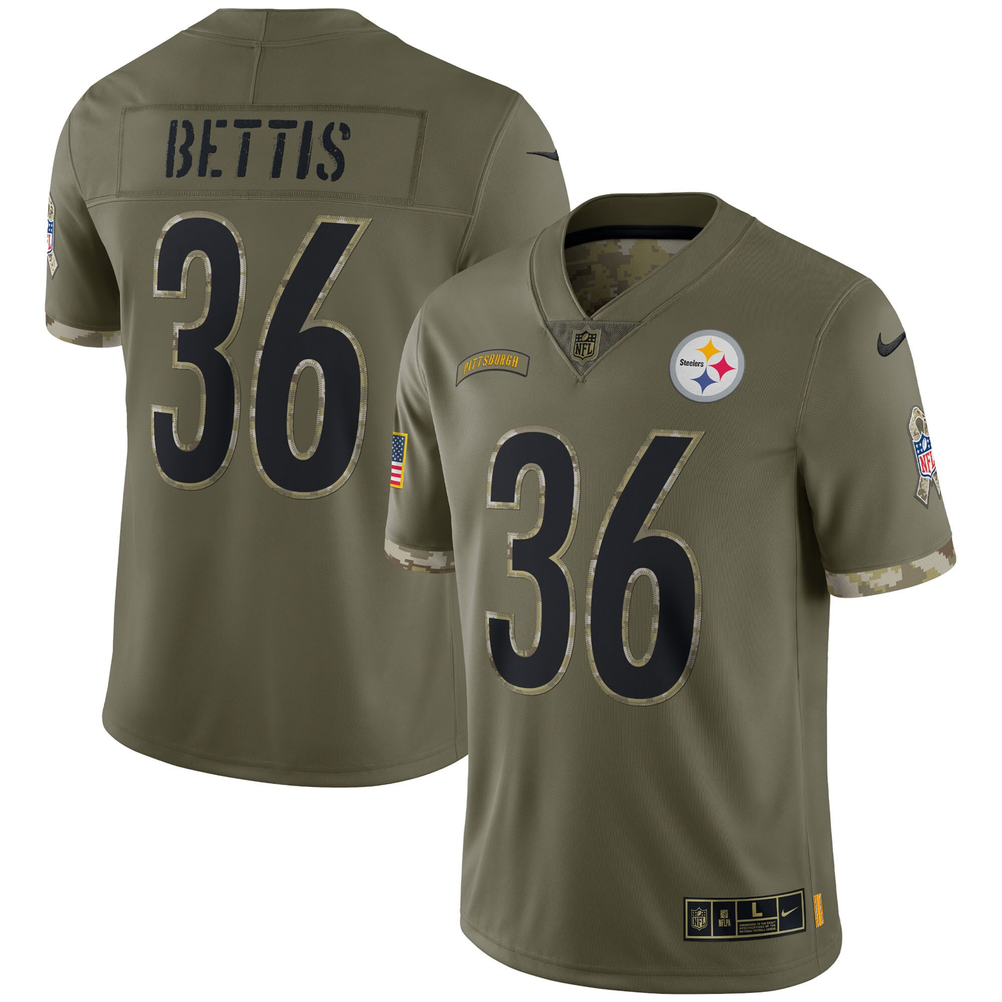 Men's Pittsburgh Steelers 2022 Salute To Service Limited - Olive - All Stitched Jerome Bettis Jersey - All Stitched