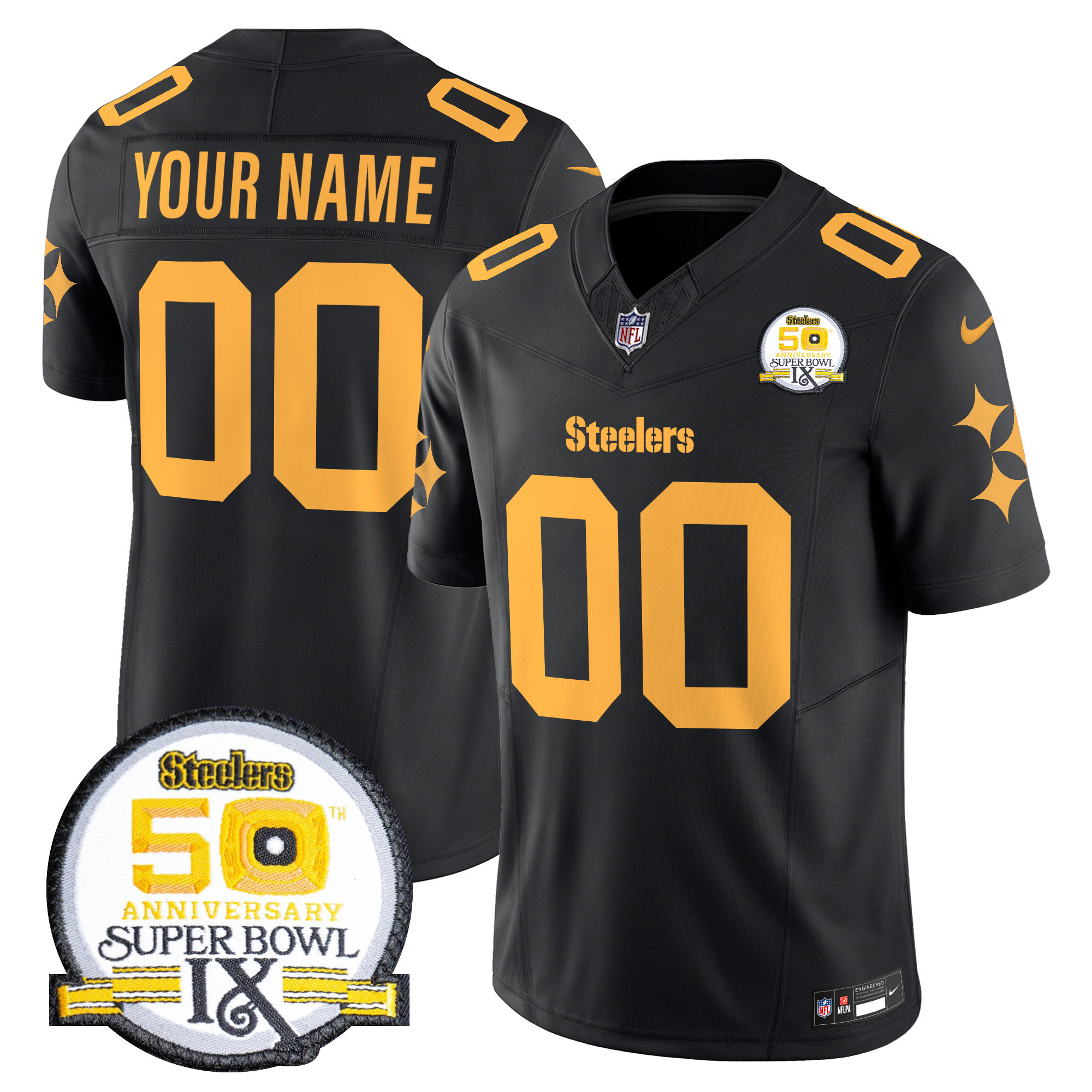 Men's Pittsburgh Steelers 50th Anniversary Of Super Bowl IX Patch Vapor Limited Custom Color Rush Jersey - All Stitched