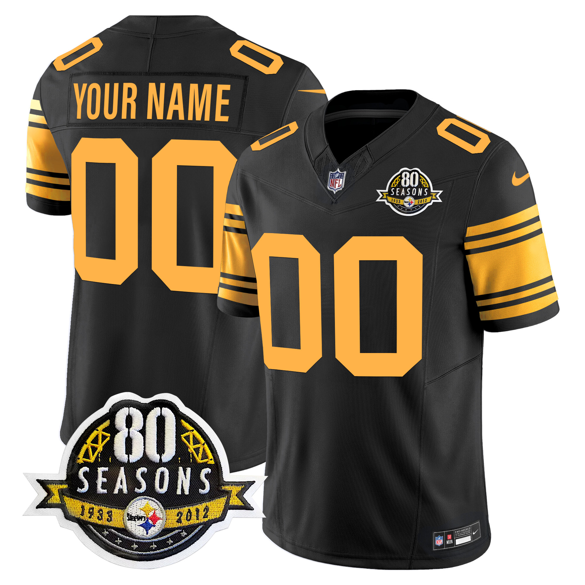 Men's Pittsburgh Steelers 80th Anniversary Patch Vapor Limited Custom Color Rush Jersey - All Stitched