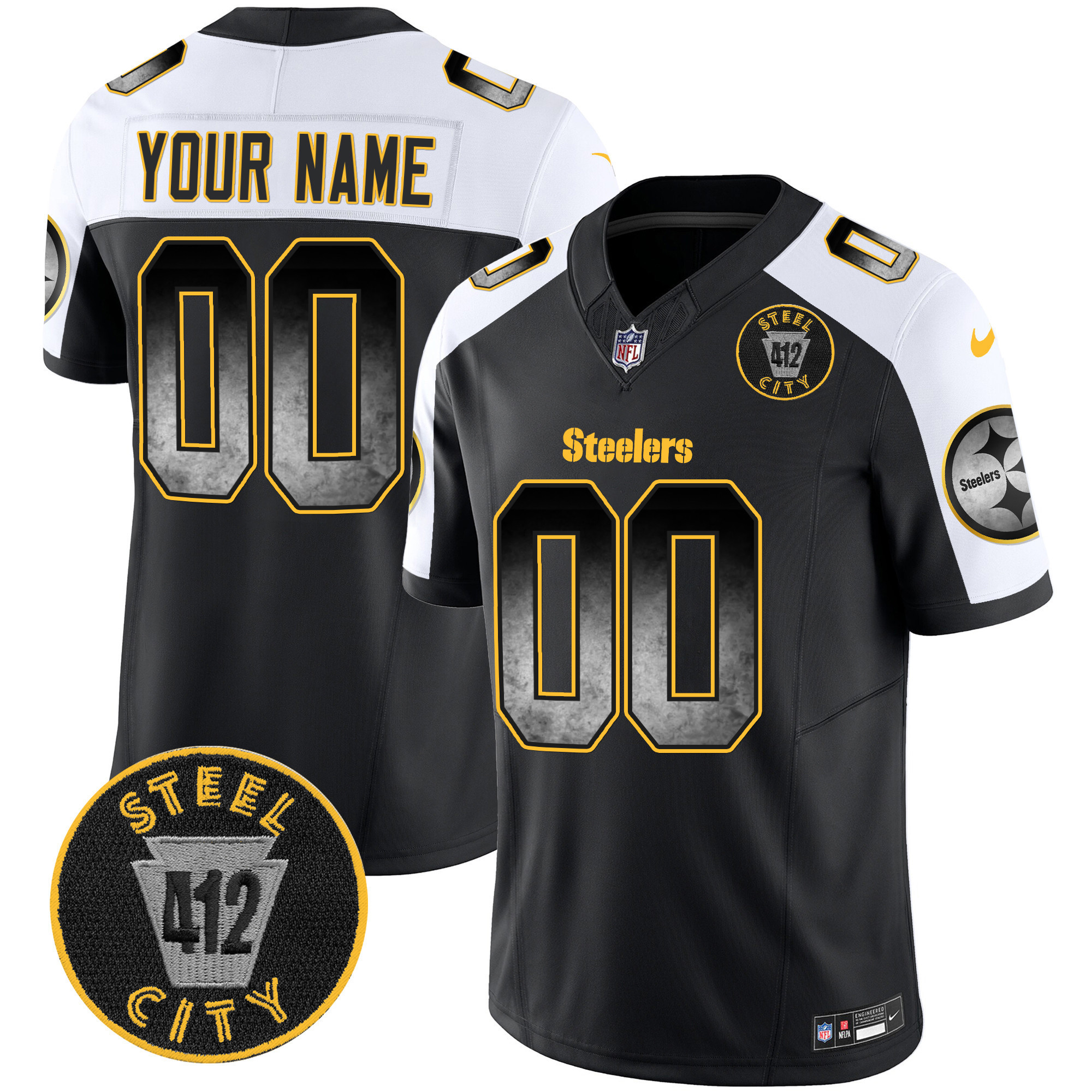 Men's Pittsburgh Steelers Arch Smoke 412 Patch Vapor Limited Custom Alternate Jersey - All Stitched
