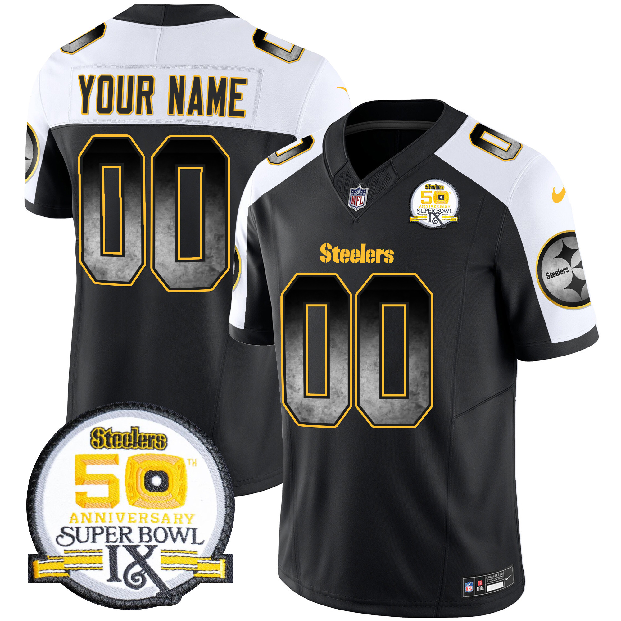 Men's Pittsburgh Steelers Arch Smoke 50th Anniversary Of Super Bowl IX Patch Vapor Limited Custom Alternate Jersey - All Stitched
