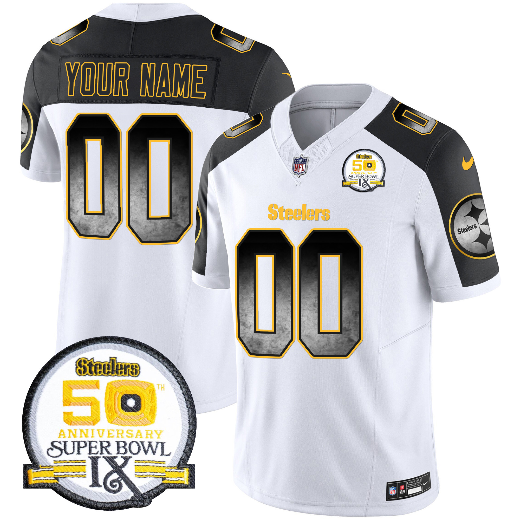 Men's Pittsburgh Steelers Arch Smoke 50th Anniversary Of Super Bowl IX Patch Vapor Limited Custom Inverted Jersey - All Stitched