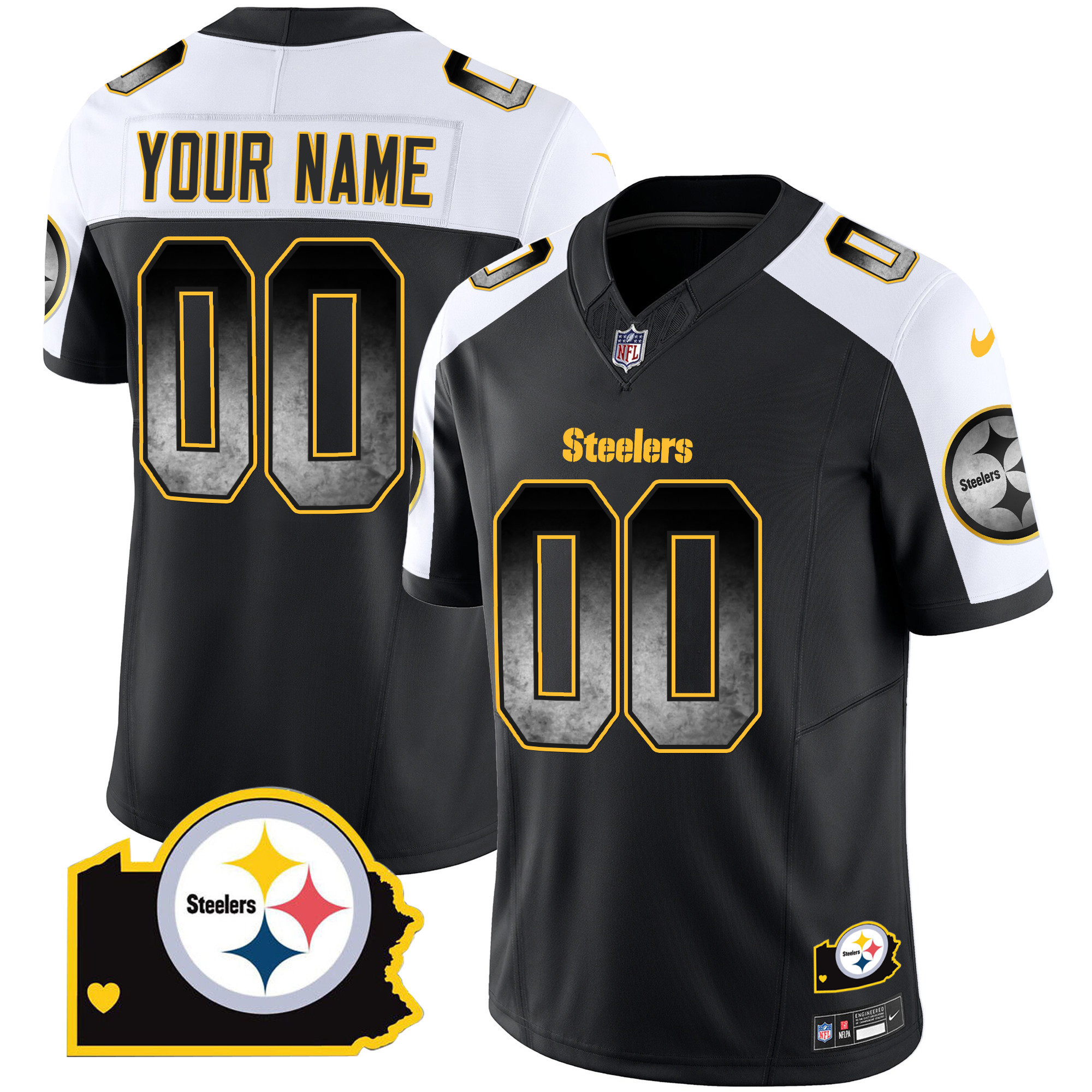 Men's Pittsburgh Steelers Arch Smoke Home Patch Vapor Custom Alternate Jersey - All Stitched