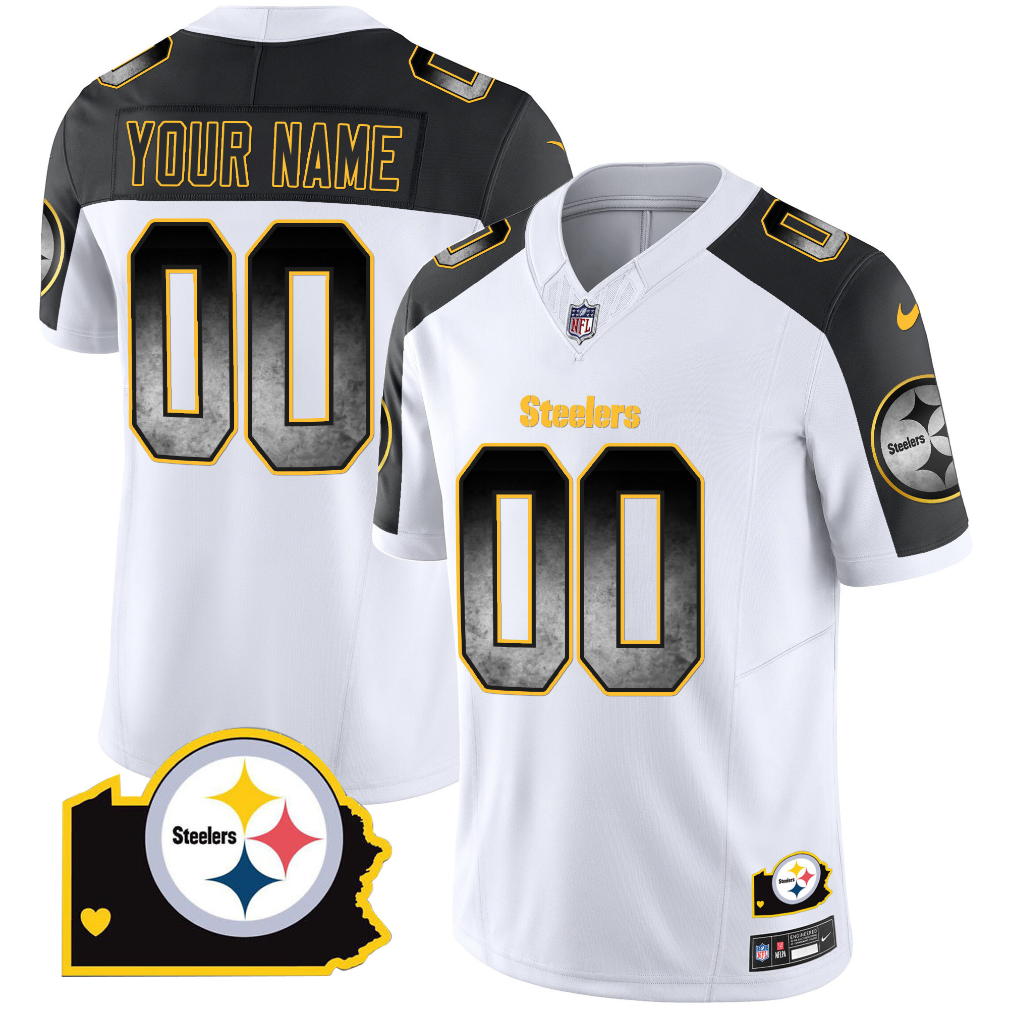 Men's Pittsburgh Steelers Arch Smoke Home Patch Vapor Custom Inverted Jersey - All Stitched