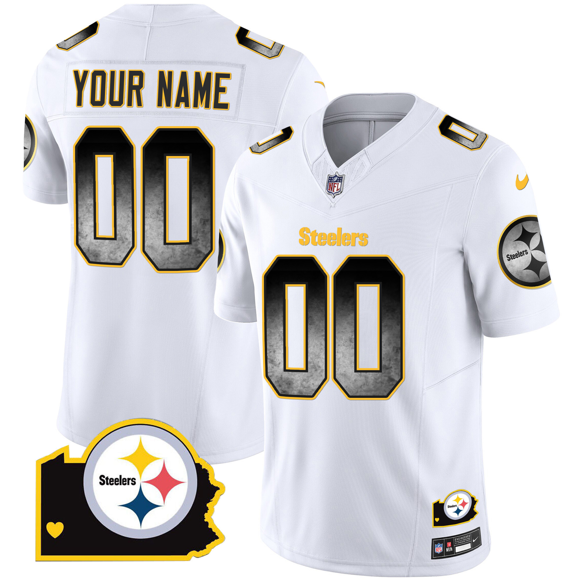 Men's Pittsburgh Steelers Arch Smoke Home Patch Vapor Custom White Jersey - All Stitched