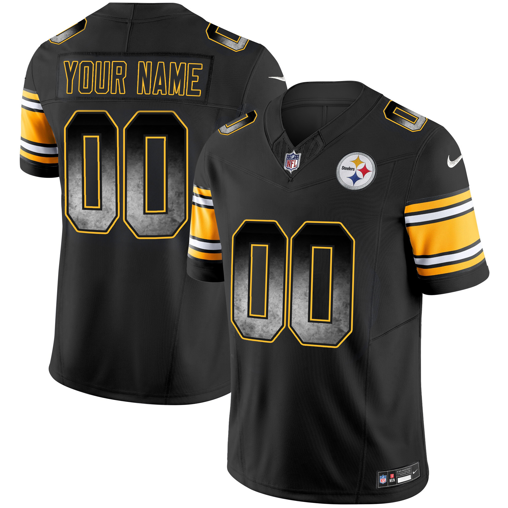 Men's Pittsburgh Steelers Arch Smoke Vapor Custom Black Jersey - All Stitched