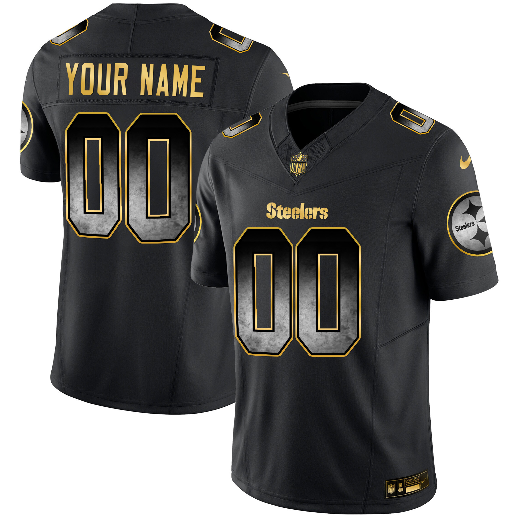 Men's Pittsburgh Steelers Arch Smoke Vapor Custom Black Jersey - All Stitched