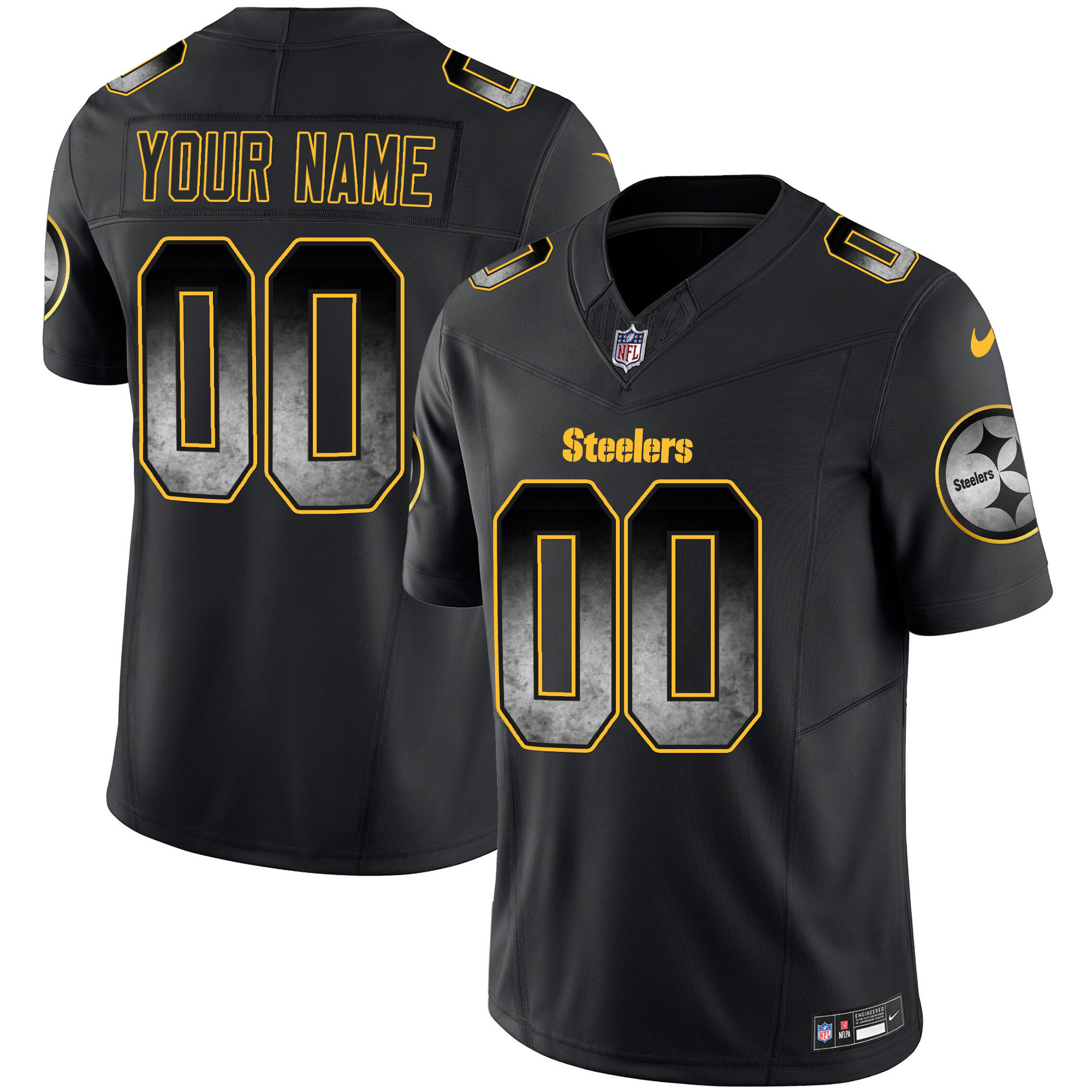 Men's Pittsburgh Steelers Arch Smoke Vapor Custom Black Jersey - All Stitched