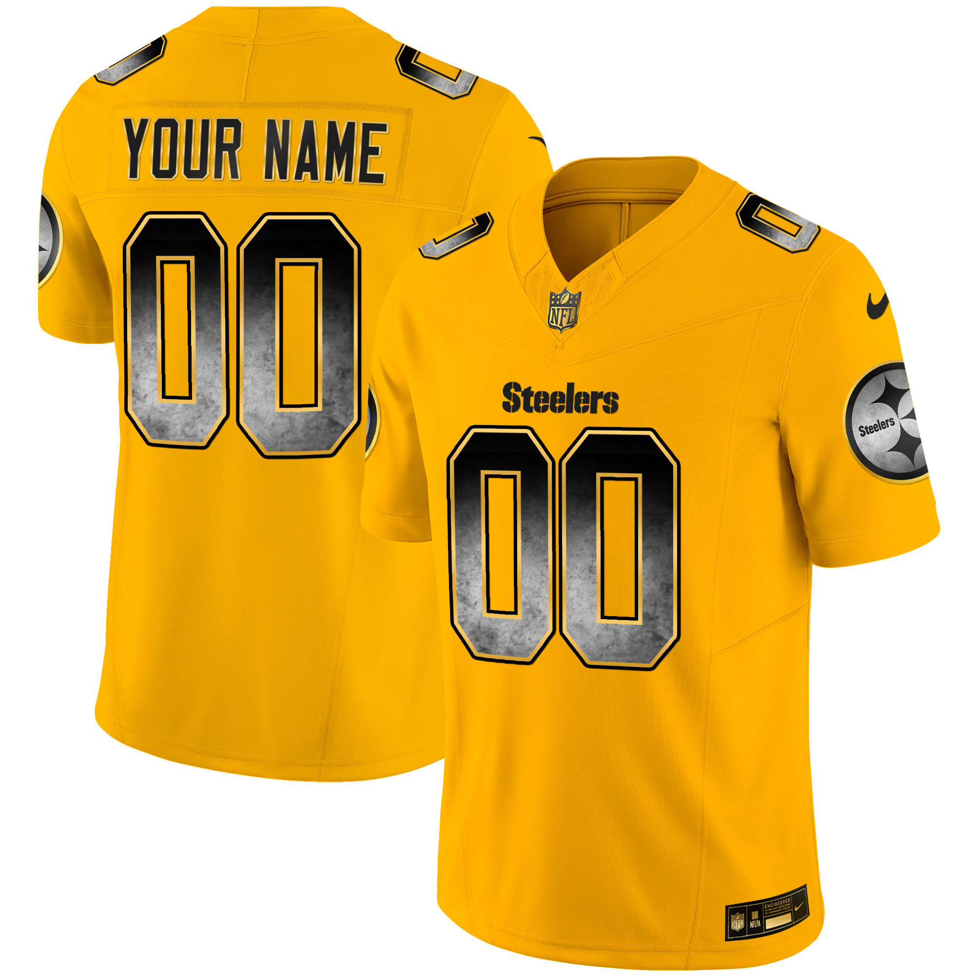 Men's Pittsburgh Steelers Arch Smoke Vapor Custom Gold Jersey - All Stitched
