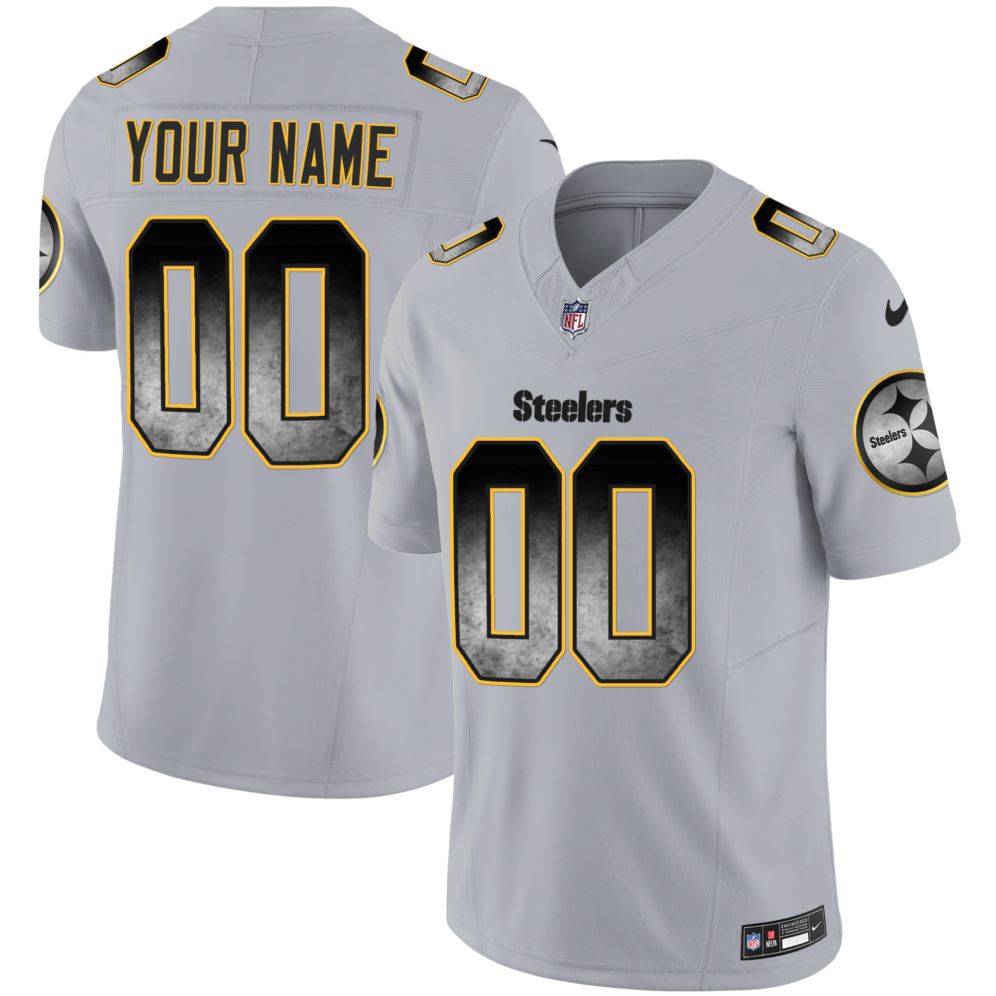 Men's Pittsburgh Steelers Arch Smoke Vapor Custom Gray Jersey - All Stitched