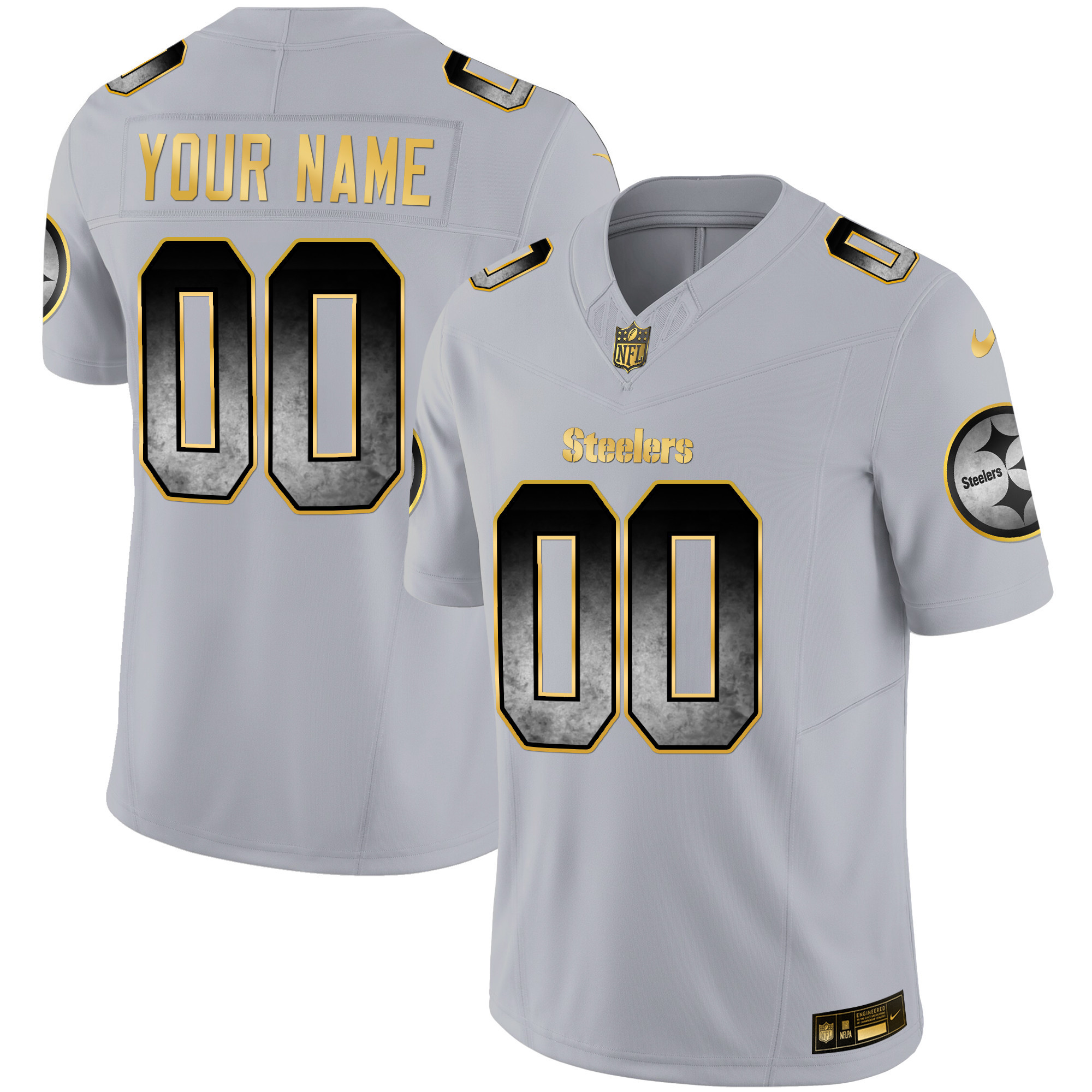 Men's Pittsburgh Steelers Arch Smoke Vapor Custom Gray Jersey - All Stitched