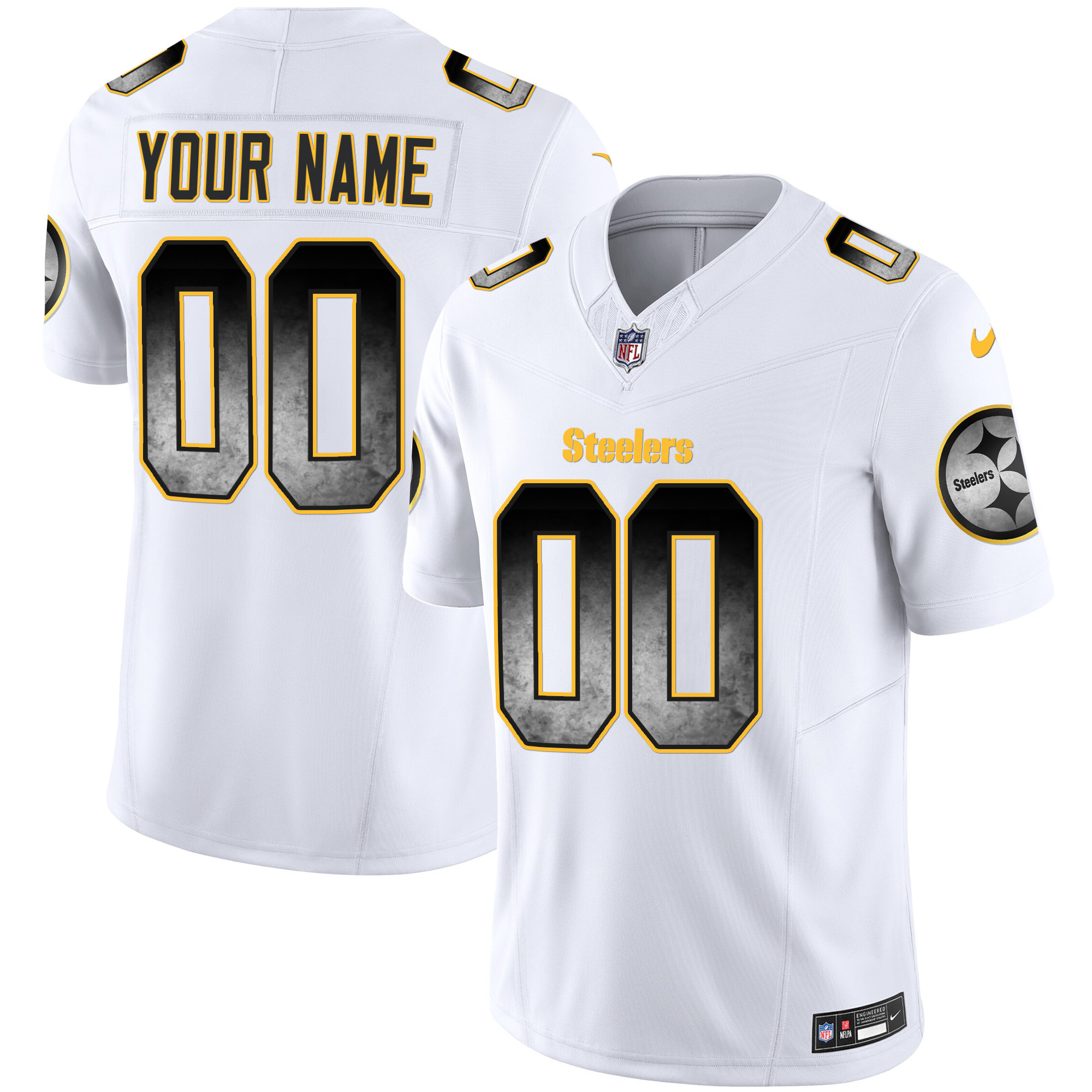 Men's Pittsburgh Steelers Arch Smoke Vapor Custom White Jersey - All Stitched