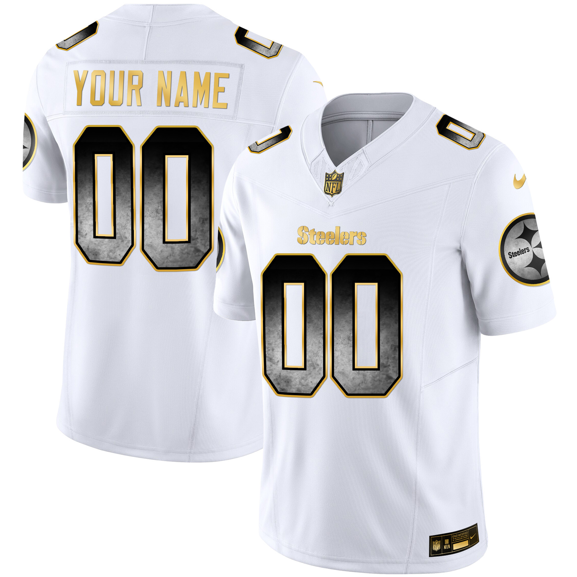 Men's Pittsburgh Steelers Arch Smoke Vapor Custom White Jersey - All Stitched