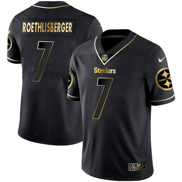 Men's Pittsburgh Steelers Black Gold - All Stitched Ben Roethlisberger Jersey - All Stitched